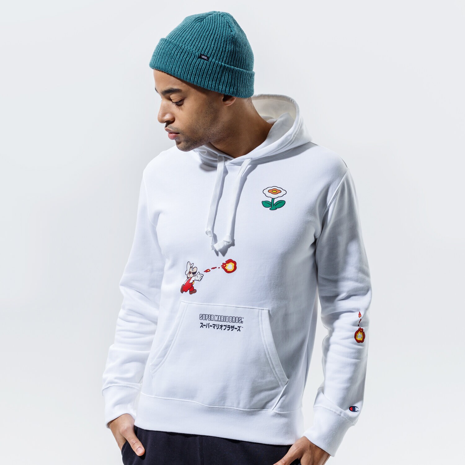 pánská mikina CHAMPION MIKINA S KAPUCÍ HOODED SWEATSHIRT 216868WW001 BÍLÁ