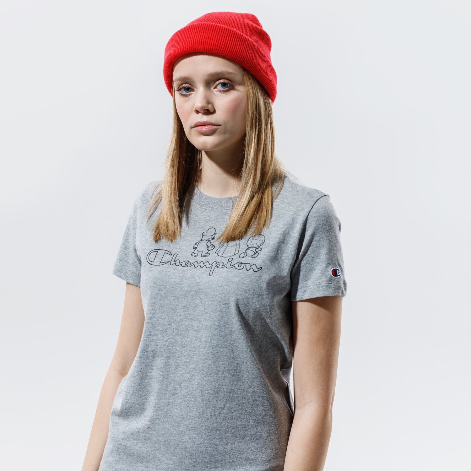 dámské tričko CHAMPION TRIČKO CREWNECK TRIČKO 114714EM006 ŠEDÁ