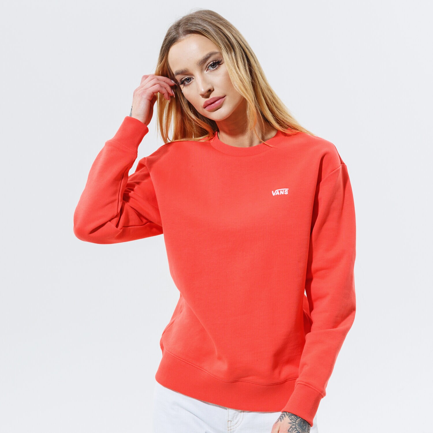 dámská mikina VANS MIKINA WM FLYING V BF FT CREW HOT CORAL VN0A5AQ1LM31 ORANŽOVÁ