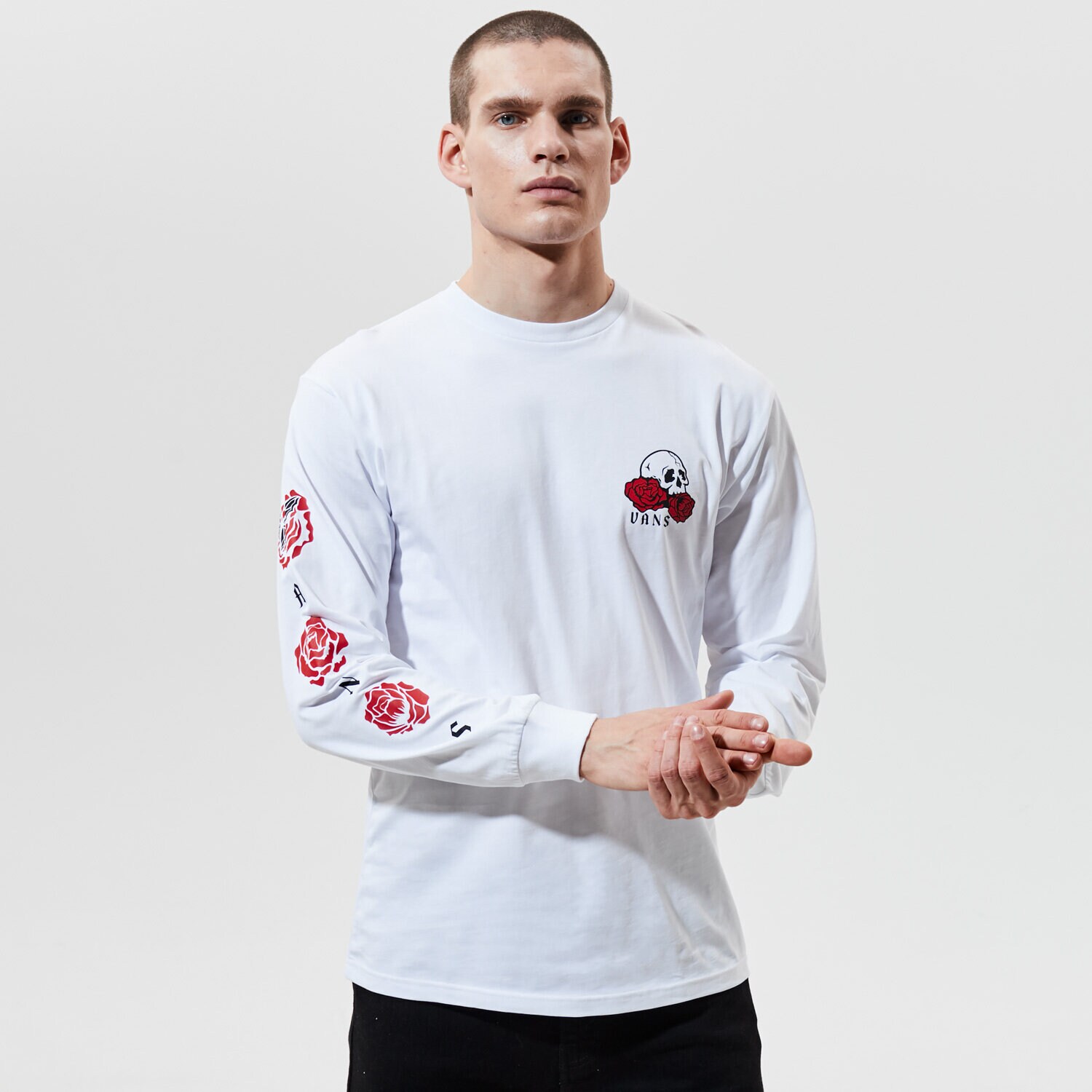 pánské tričko VANS TRIČKO MN ROSE BED LS WHITE VN0A54DMWHT1 BÍLÁ