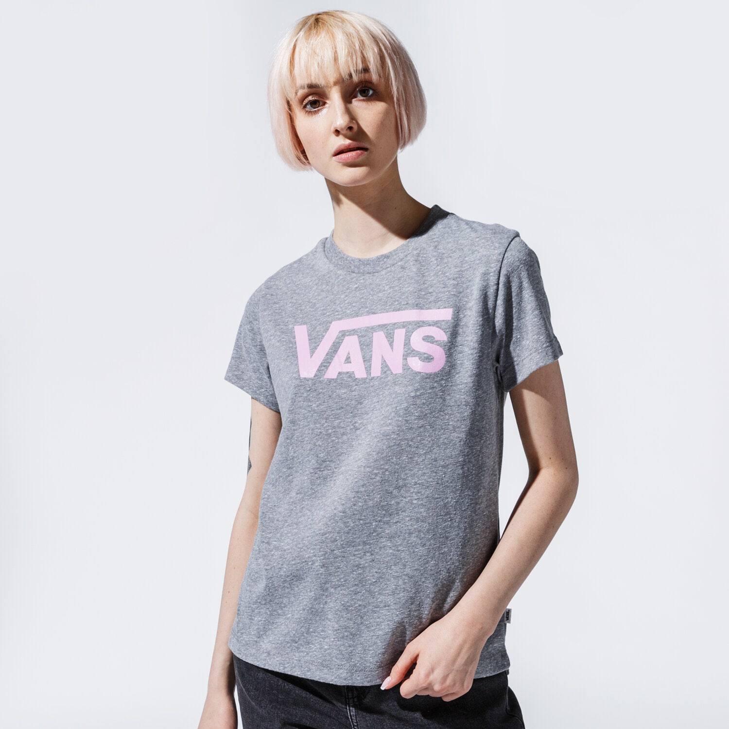 dámské tričko VANS TRIČKO WM FLYING V CREW TEE CEMENT HEATHER/ORCHID VN0A3UP4ZFD1 ŠEDÁ