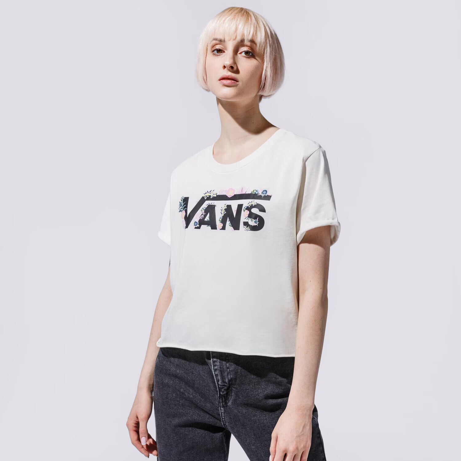 dámské tričko VANS TRIČKO WM BLOZZOM ROLL OUT MARSHMALLOW VN0A53Q2FS81 BÍLÁ