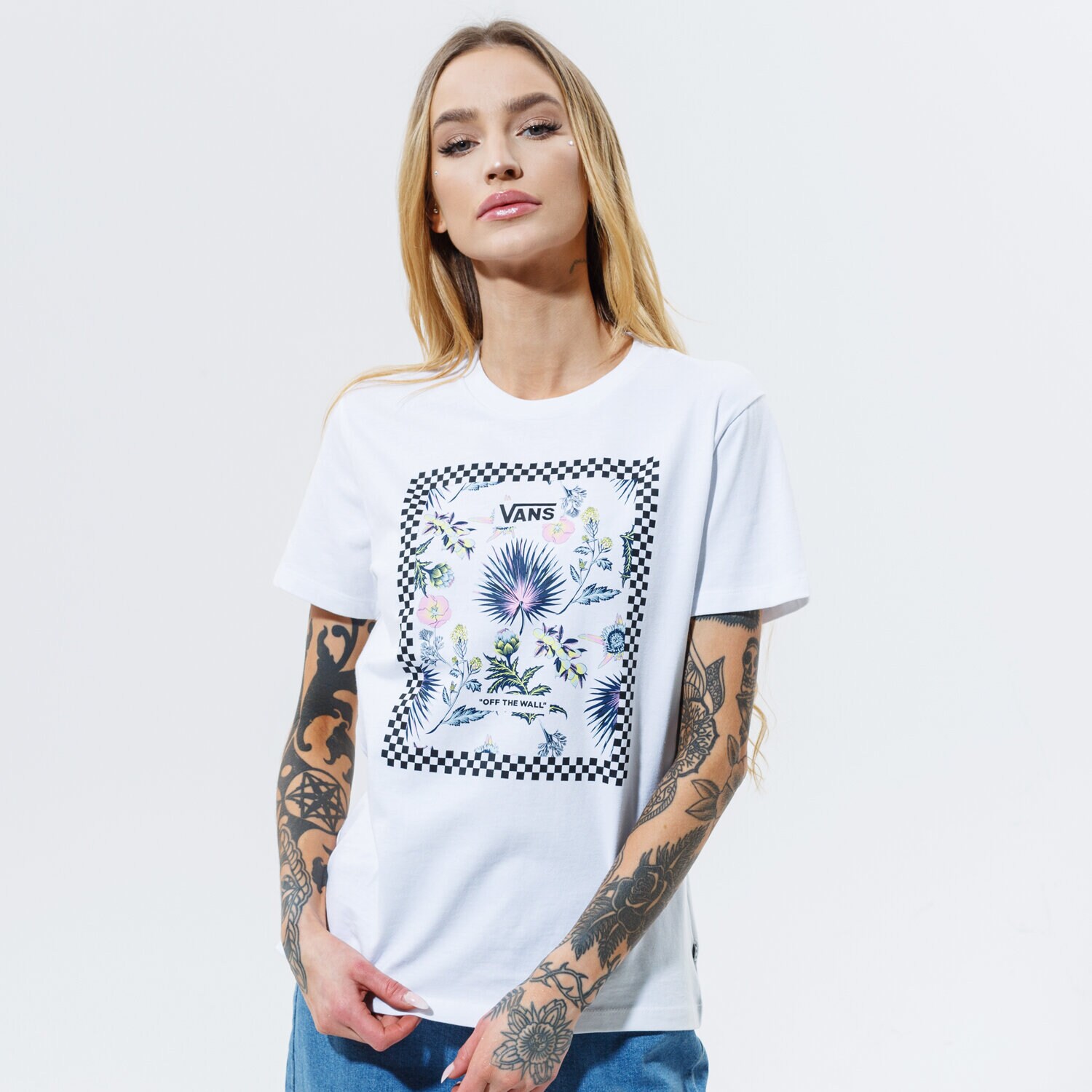 dámské tričko VANS TRIČKO WM BORDER FLORAL BF WHITE VN0A5ARLWHT1 BÍLÁ