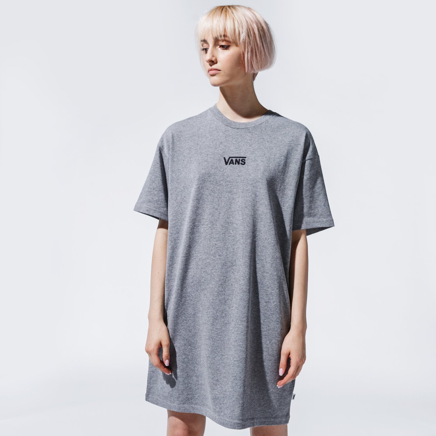 dámské šaty VANS ŠATY WM CENTER VEE TEE DRESS CEMENT HEATHER VN0A4RU202F1 ŠEDÁ