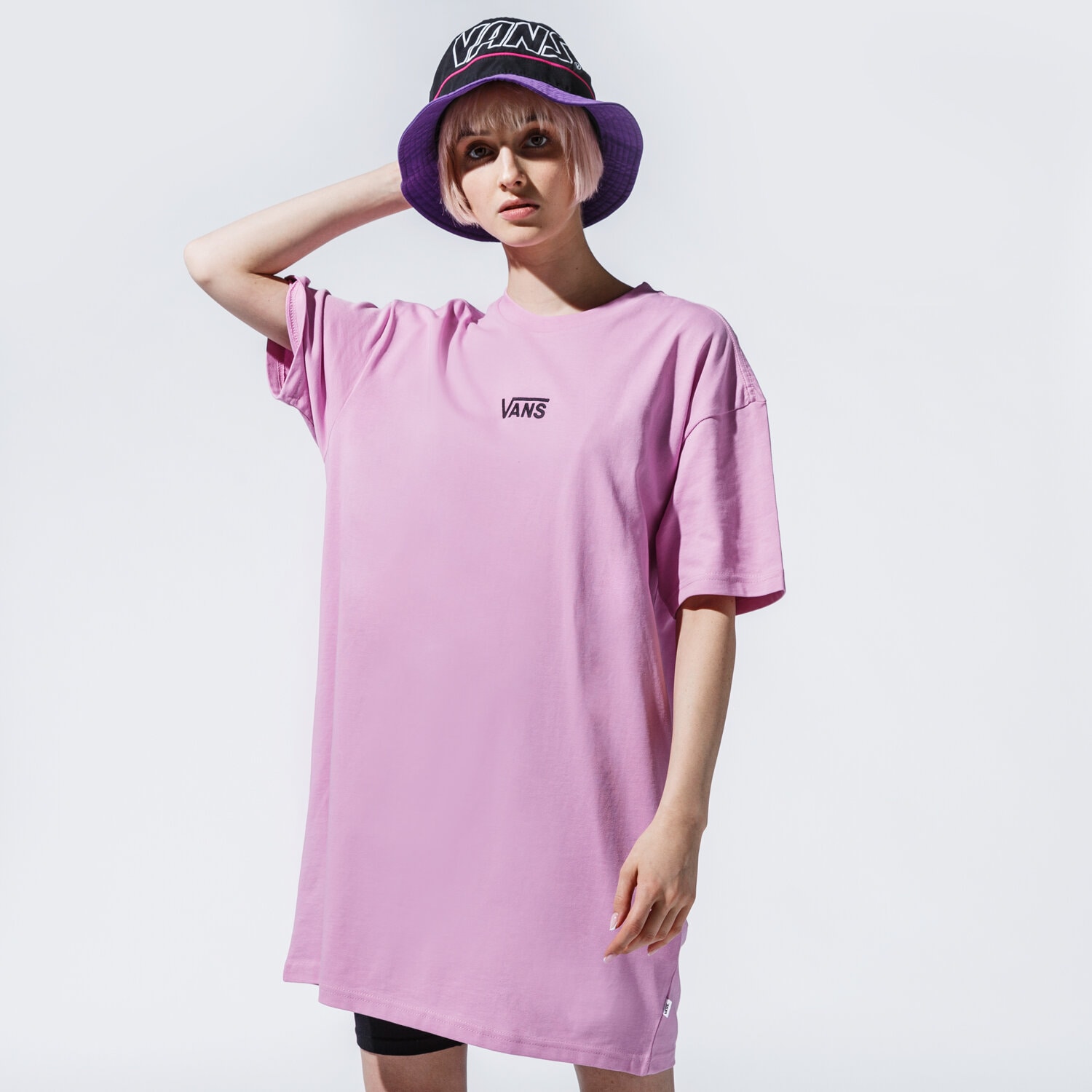 dámské šaty VANS ŠATY WM CENTER VEE TEE DRESS ORCHID VN0A4RU20FS1 FIALOVÁ