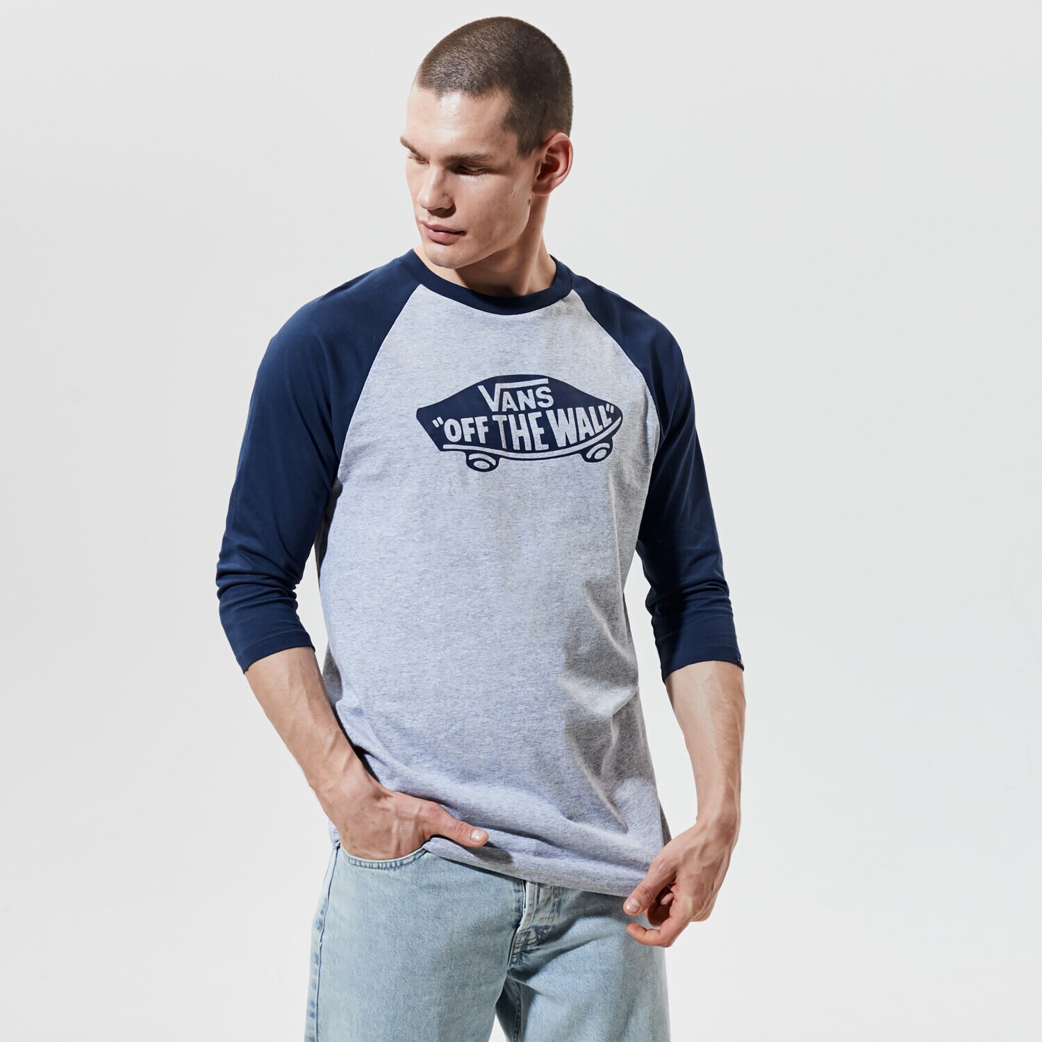 pánské tričko VANS TRIČKO MN OTW RAGLAN ATHLETIC HEATHER/DRESS BLUES VN000XXMKOO1 ŠEDÁ