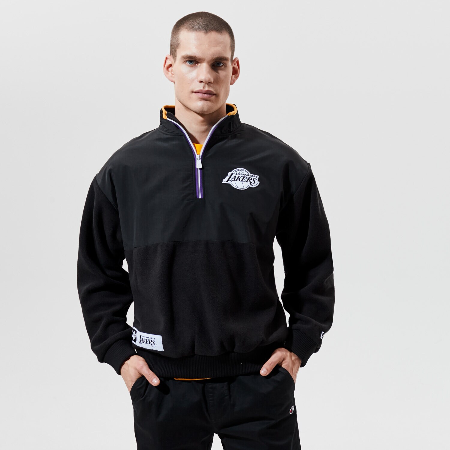 pánská mikina NEW ERA FLEECE MIKINA NBA 1/4 ZIP FLEECE LAKERS LOS ANGELES 12553331 ČERNÁ