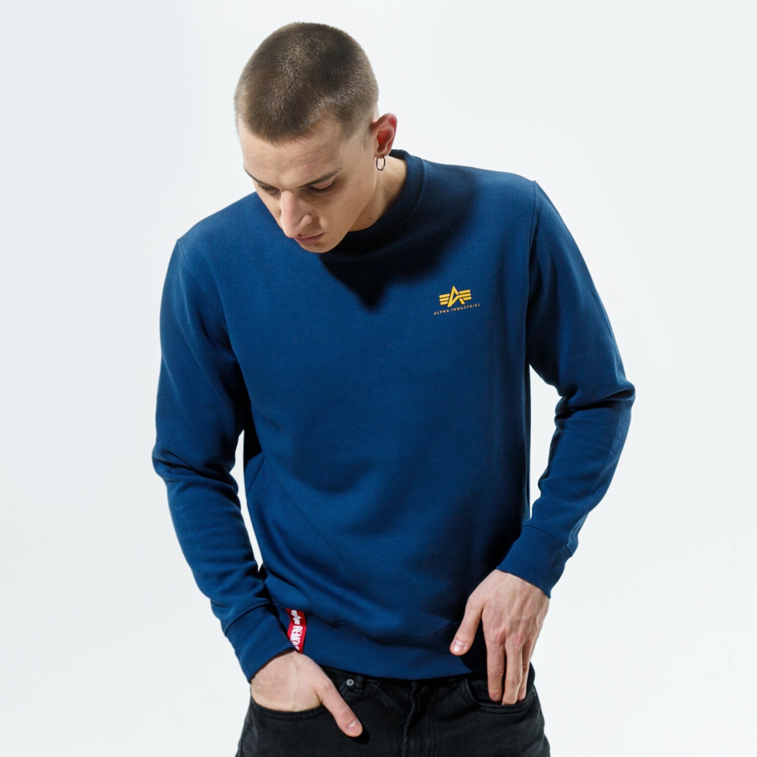 pánská mikina ALPHA INDUSTRIES MIKINA BASIC SWEATER SMALL LOGO 188307-435 TMAVOMODRÁ