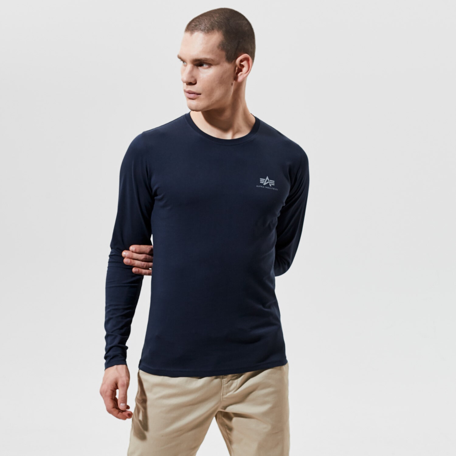 pánské tričko ALPHA INDUSTRIES TRIČKO BASIC LS SMALL LOGO 198517-07 TMAVOMODRÁ