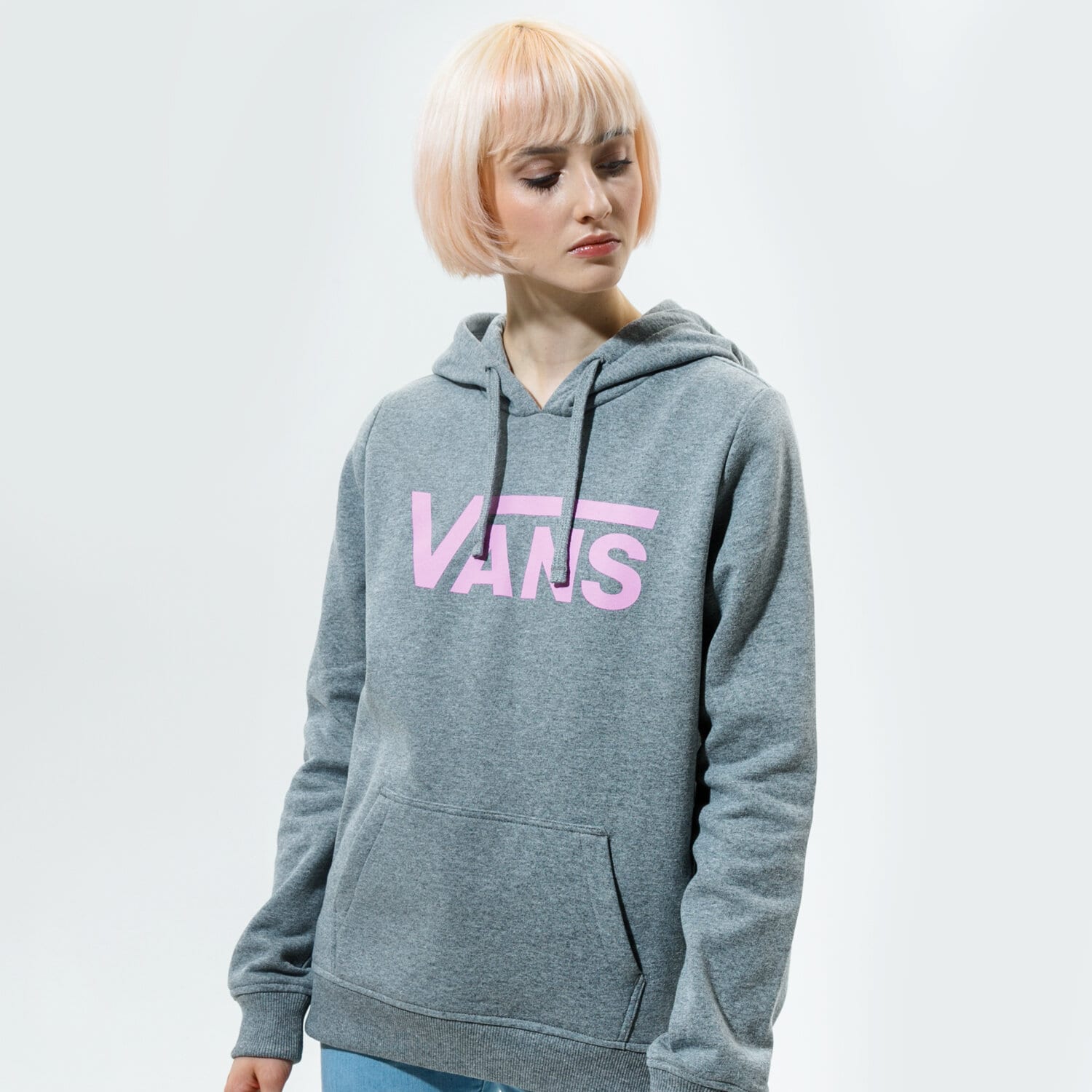 dámská mikina VANS MIKINA S KAPUCÍ WM CLASSIC V II HOODIE CEMENT HEATHER VN0A53OV02F1 ŠEDÁ