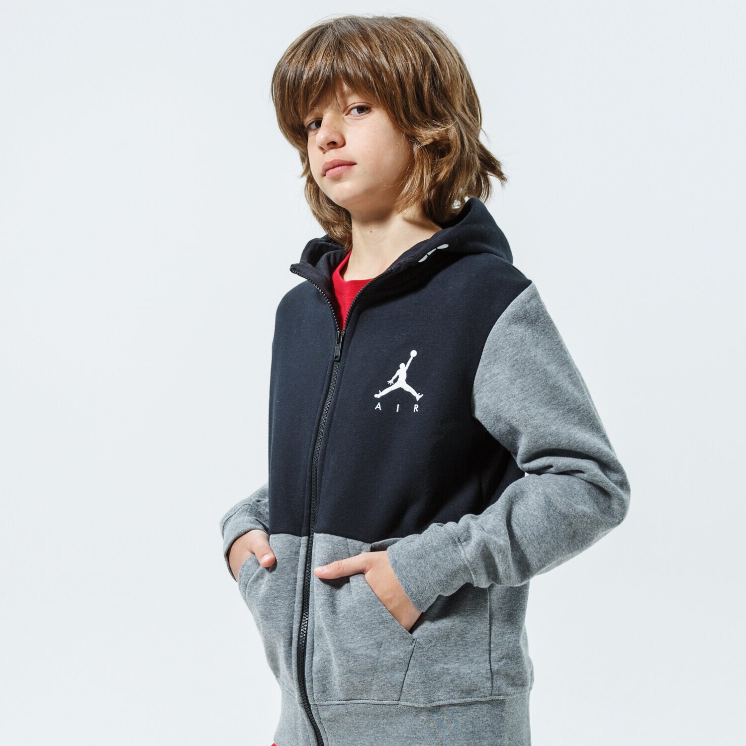 dětská mikina JORDAN MIKINA ROZEPÍNACÍ S KAPUCÍ JUMPMAN AIR FLEECE FZ 957583-K6N ŠEDÁ