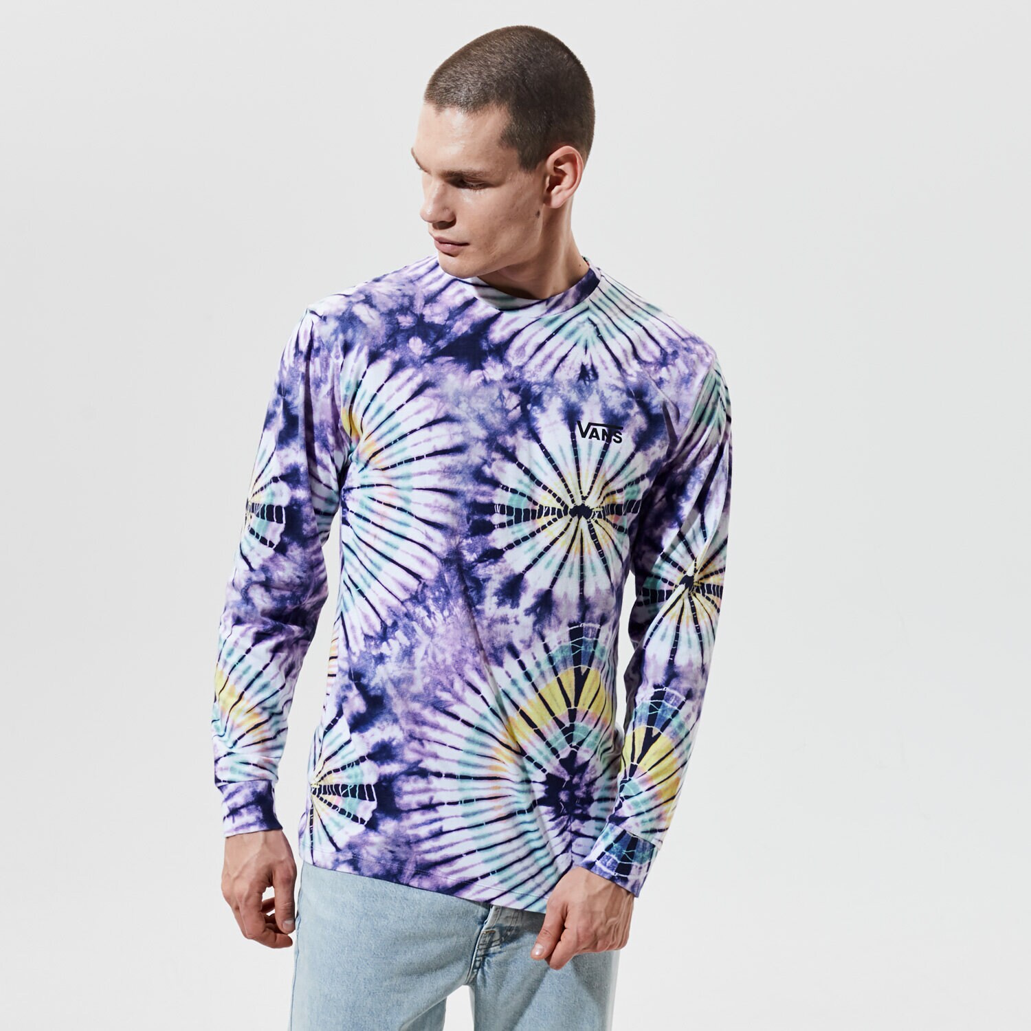 pánské tričko VANS TRIČKO MN VANS BURST TIE DYE LS ENGLISH LAVENDER VN0A54D5Z711 VÍCEBAREVNÁ