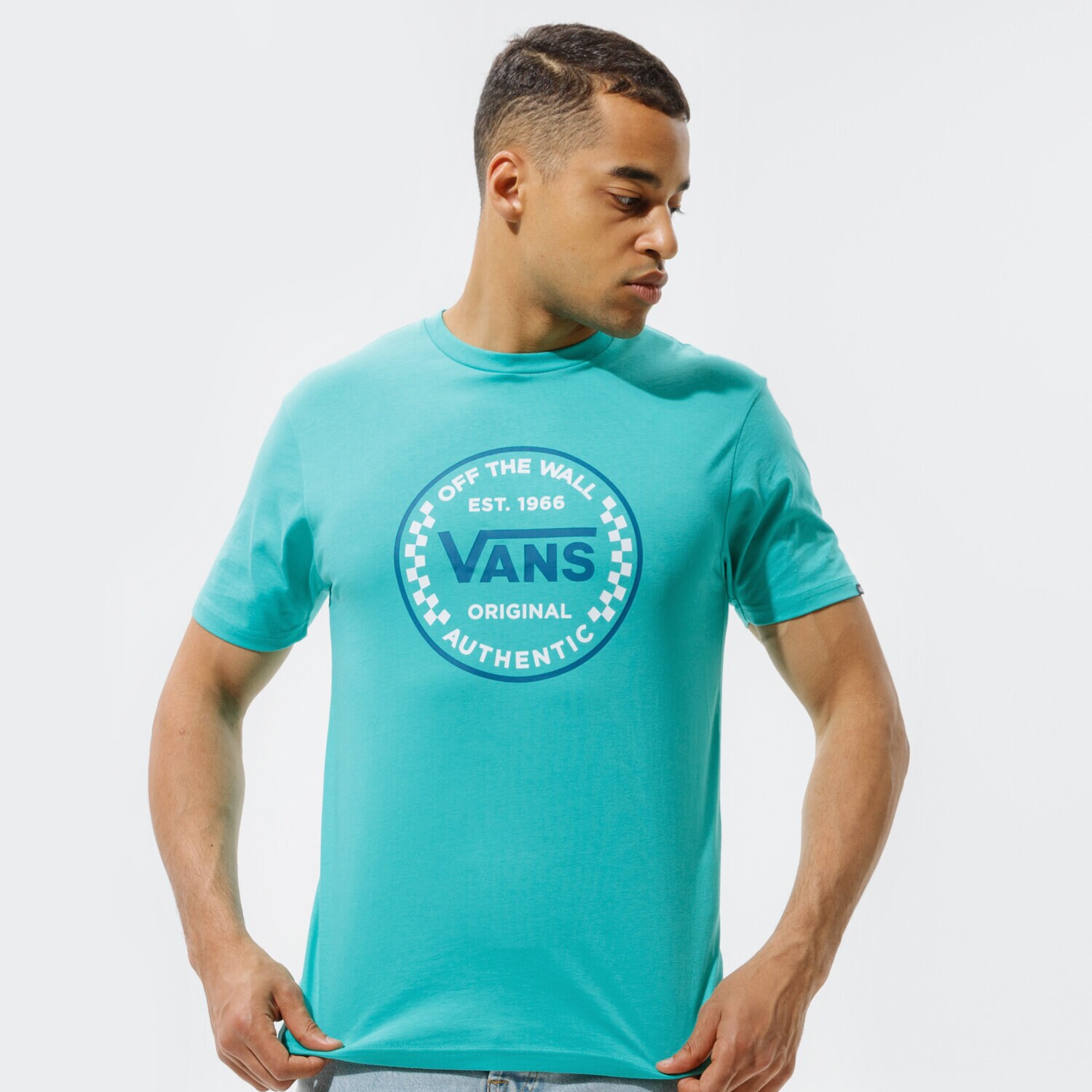 pánské tričko VANS TRIČKO AUTHENTIC CHECKER SS VN0A54D1Z6R1 MODRÁ