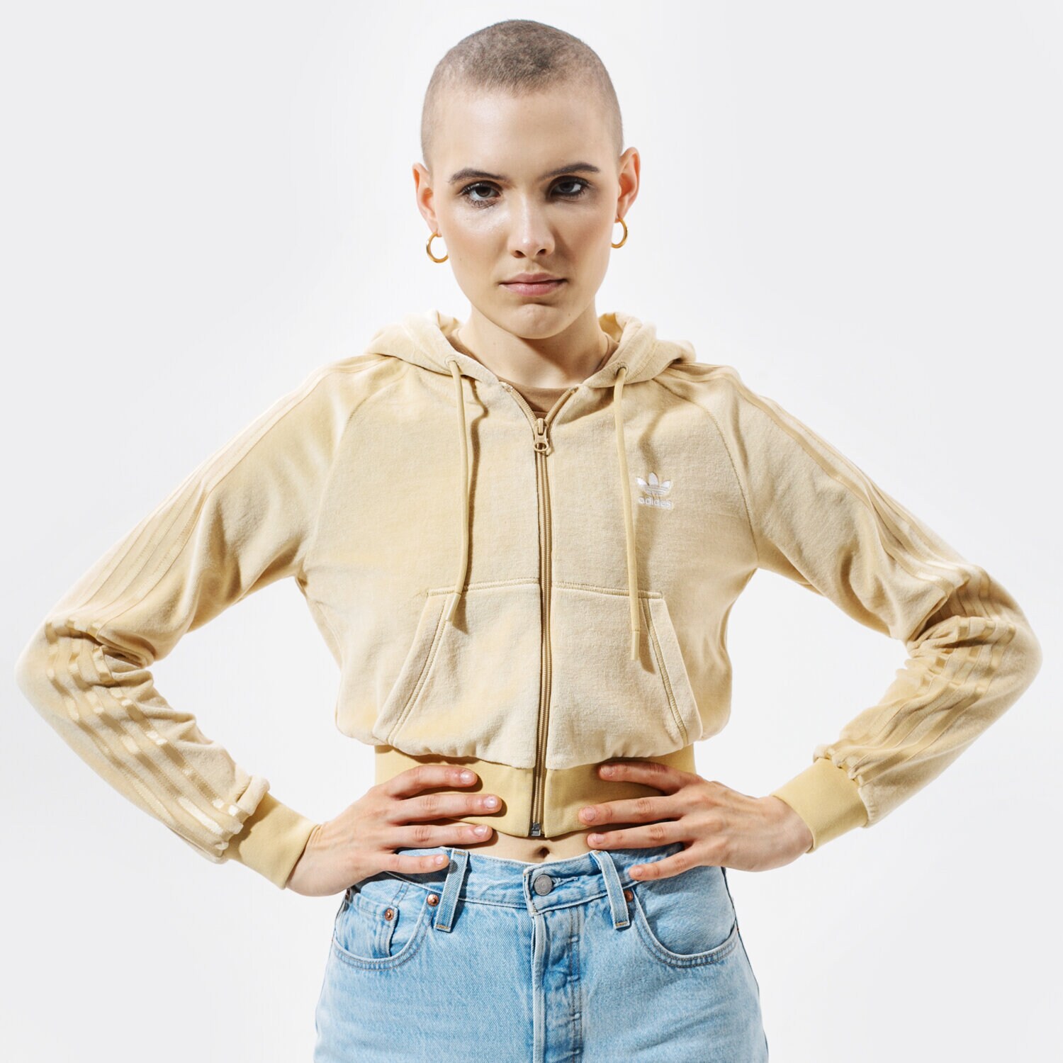dámská mikina ADIDAS MIKINA S KAPUCÍ CROP FZ HOOD H18826 KHAKI