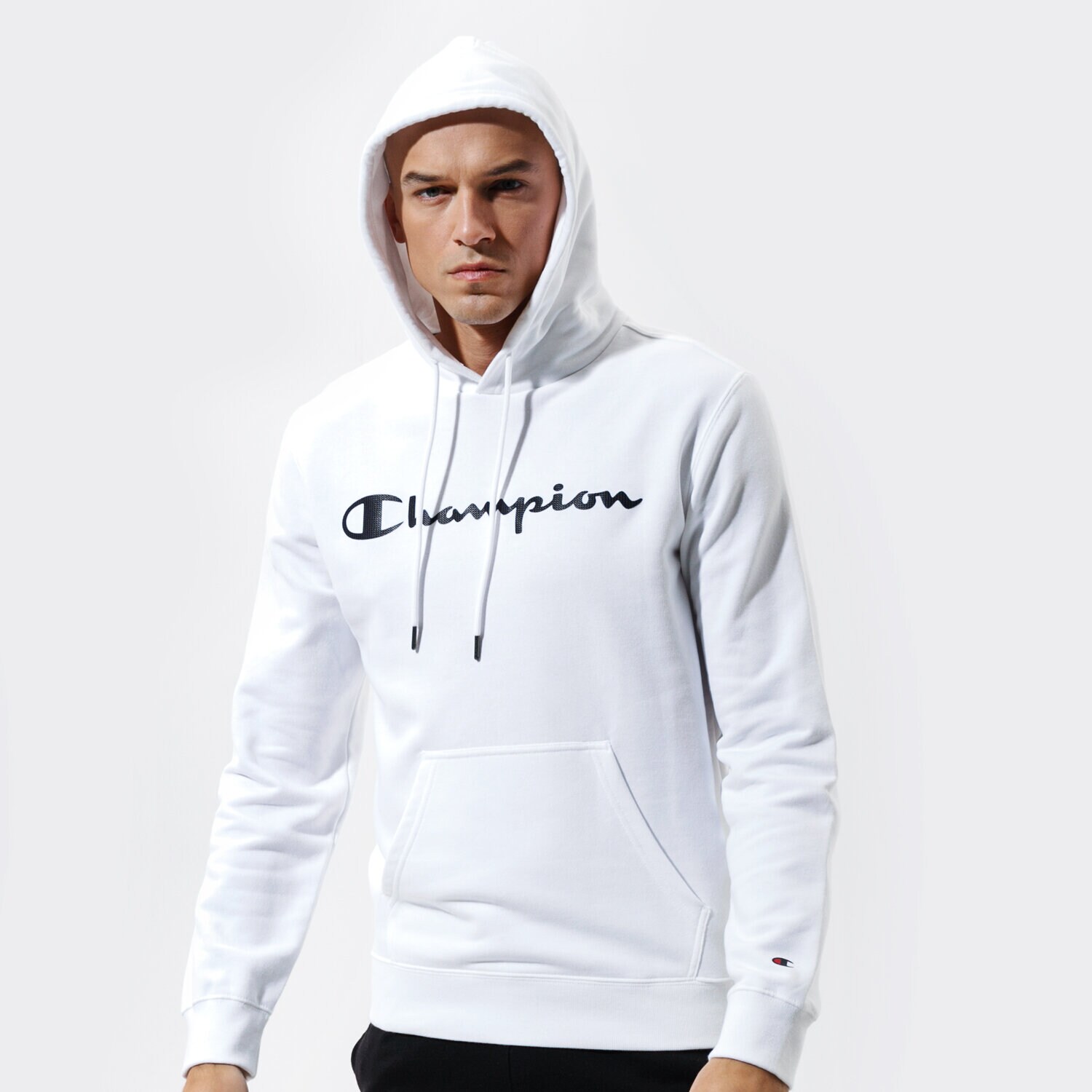 pánská mikina CHAMPION MIKINA S KAPUCÍ HOODED SWEATSHIRT 214138WW001 BÍLÁ