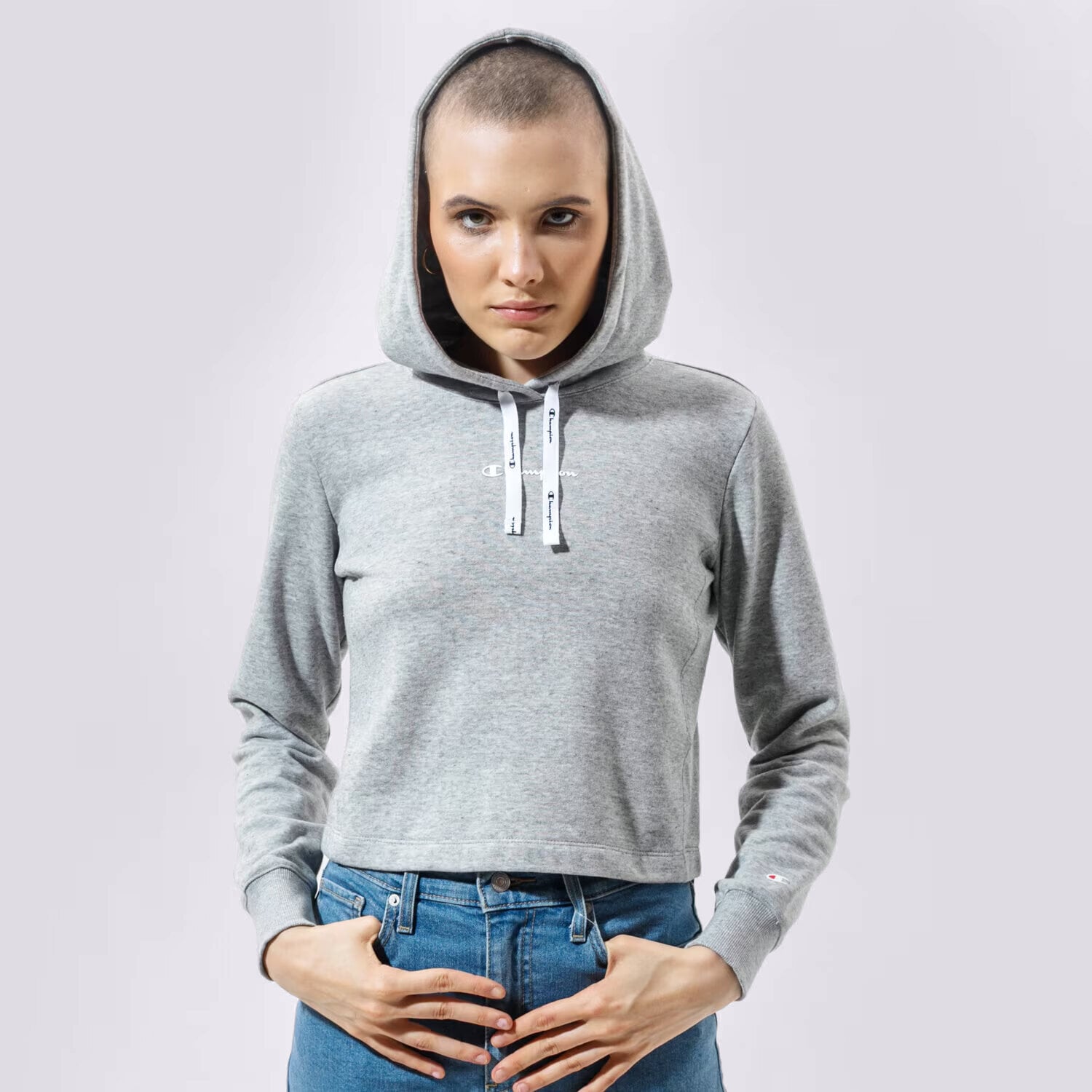 dámská mikina CHAMPION MIKINA S KAPUCÍ HOODED SWEATSHIRT 112586EM029 ŠEDÁ