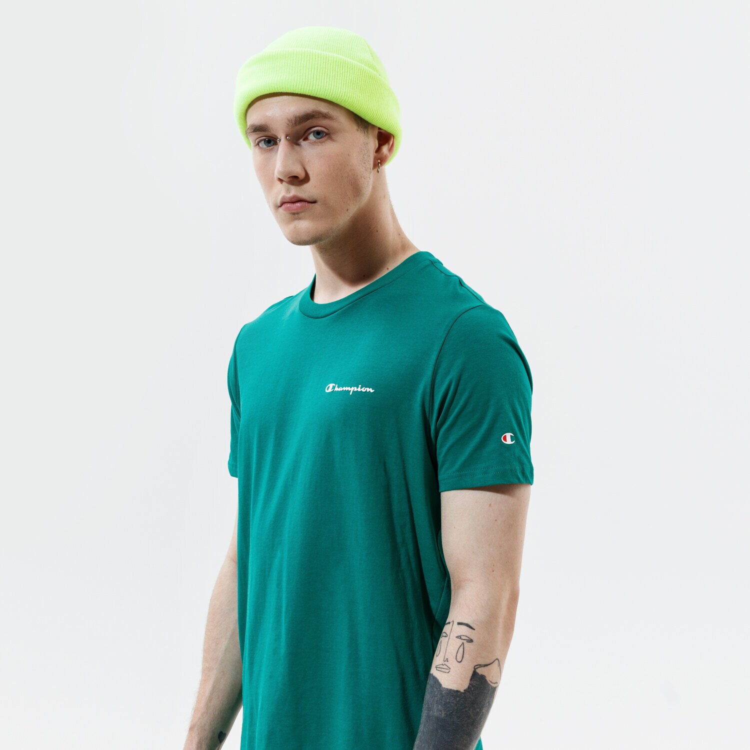 pánské tričko CHAMPION TRIČKO CREWNECK TRIČKO 214153GS040 ZELENÁ