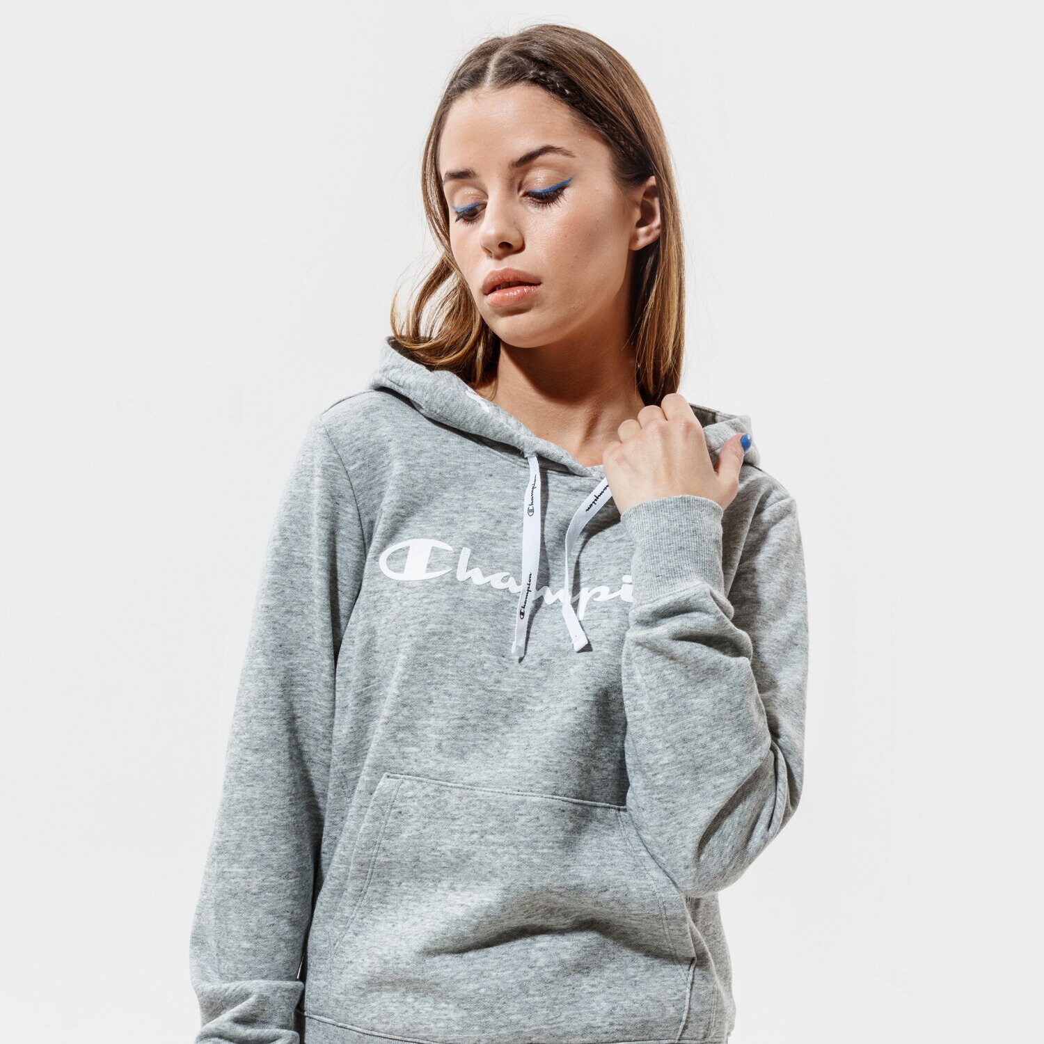 dámská mikina CHAMPION MIKINA S KAPUCÍ HOODED SWEATSHIRT 112580EM029 ŠEDÁ