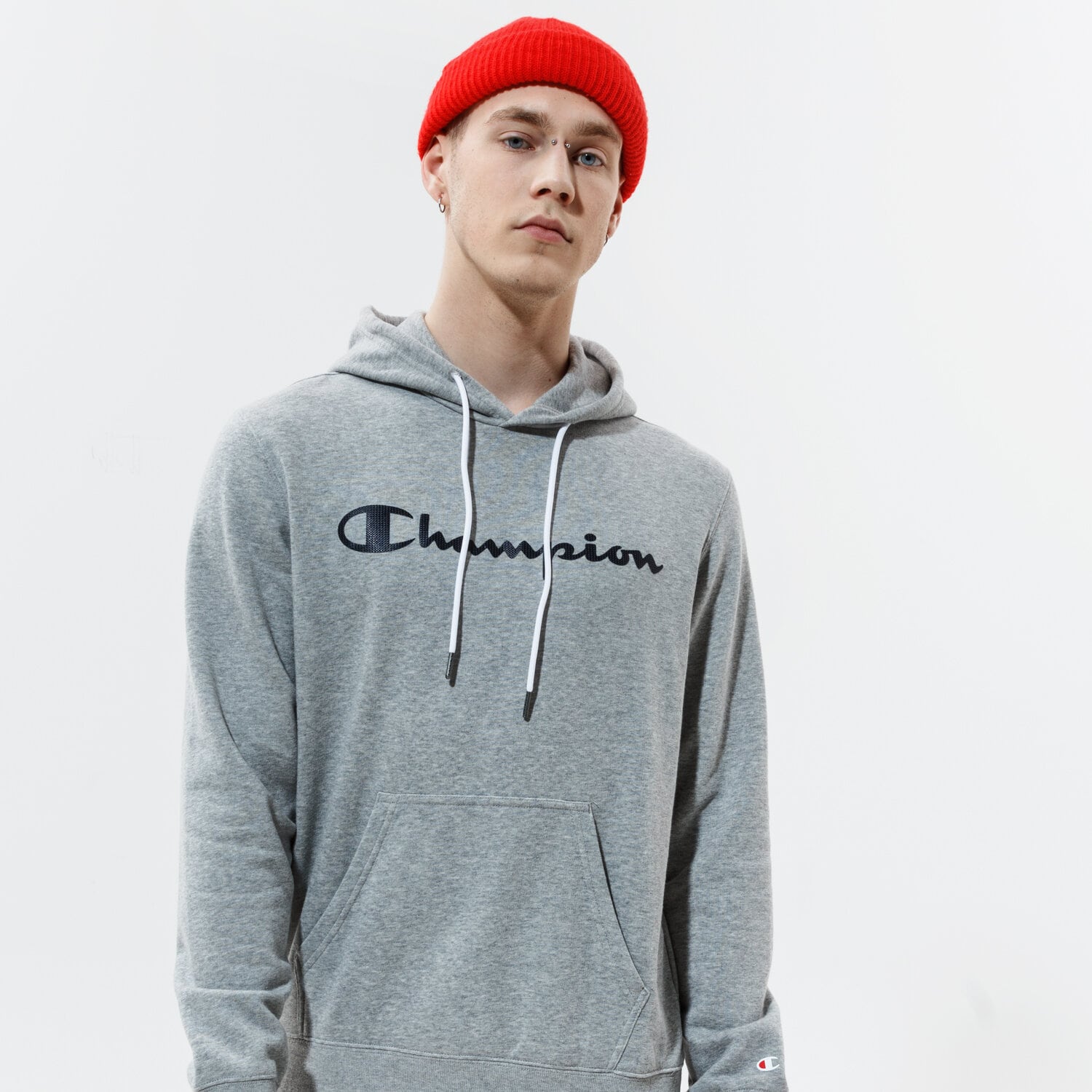 pánská mikina CHAMPION MIKINA S KAPUCÍ HOODED SWEATSHIRT 214138EM006 ŠEDÁ