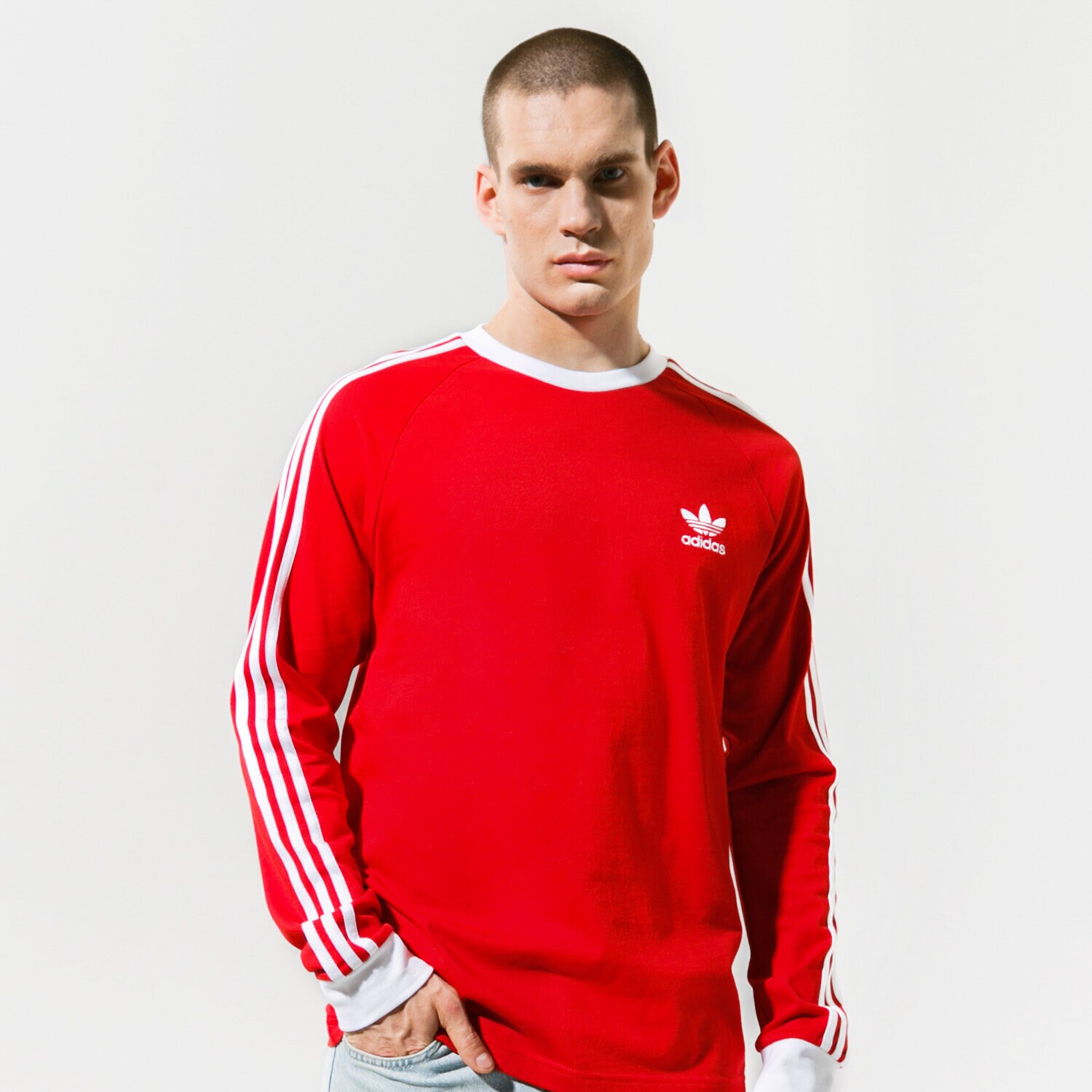 pánské tričko ADIDAS TRIČKO 3-STRIPES LS T GN3489 ČERVENÁ