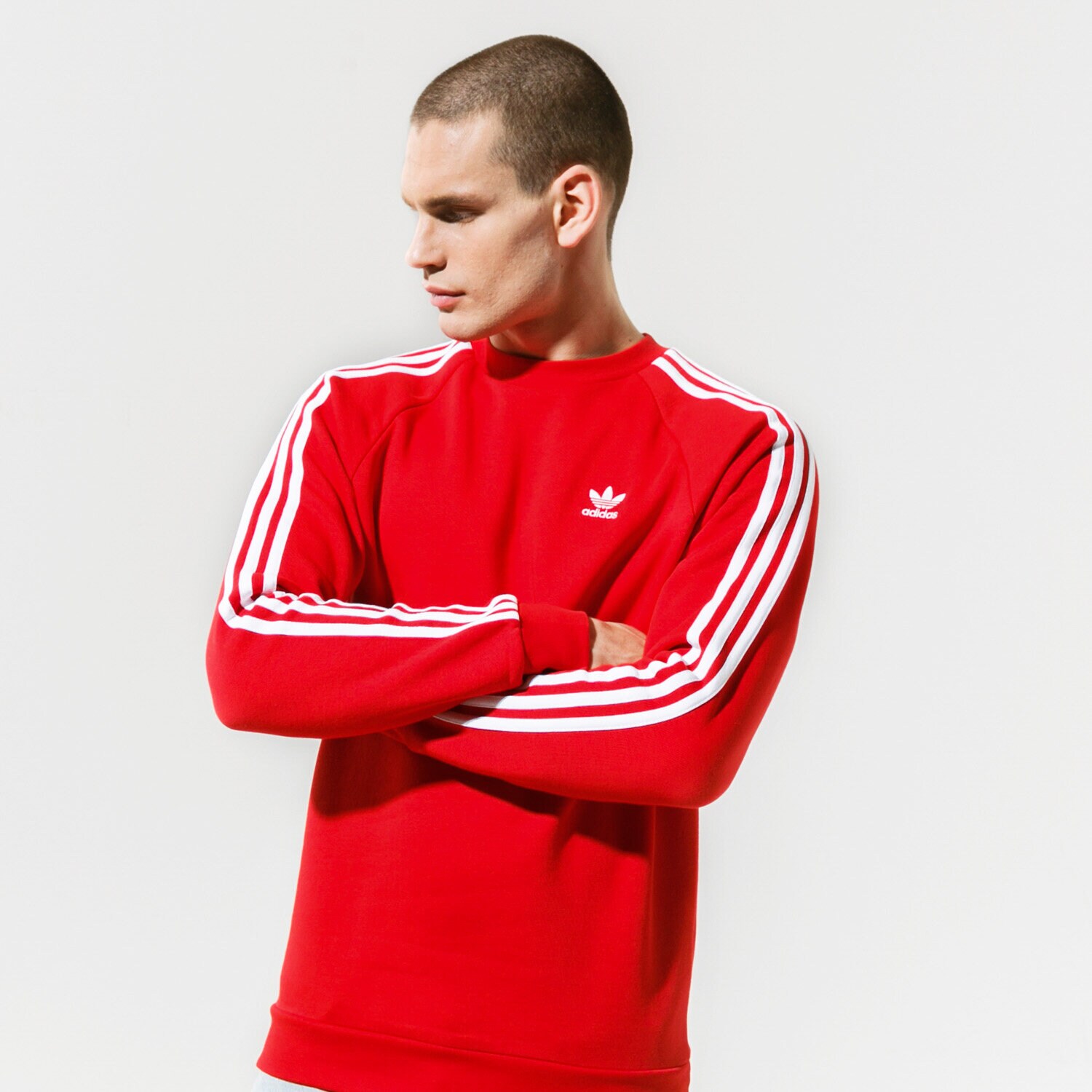 pánská mikina ADIDAS MIKINA 3-STRIPES CREW GN3484 ČERVENÁ