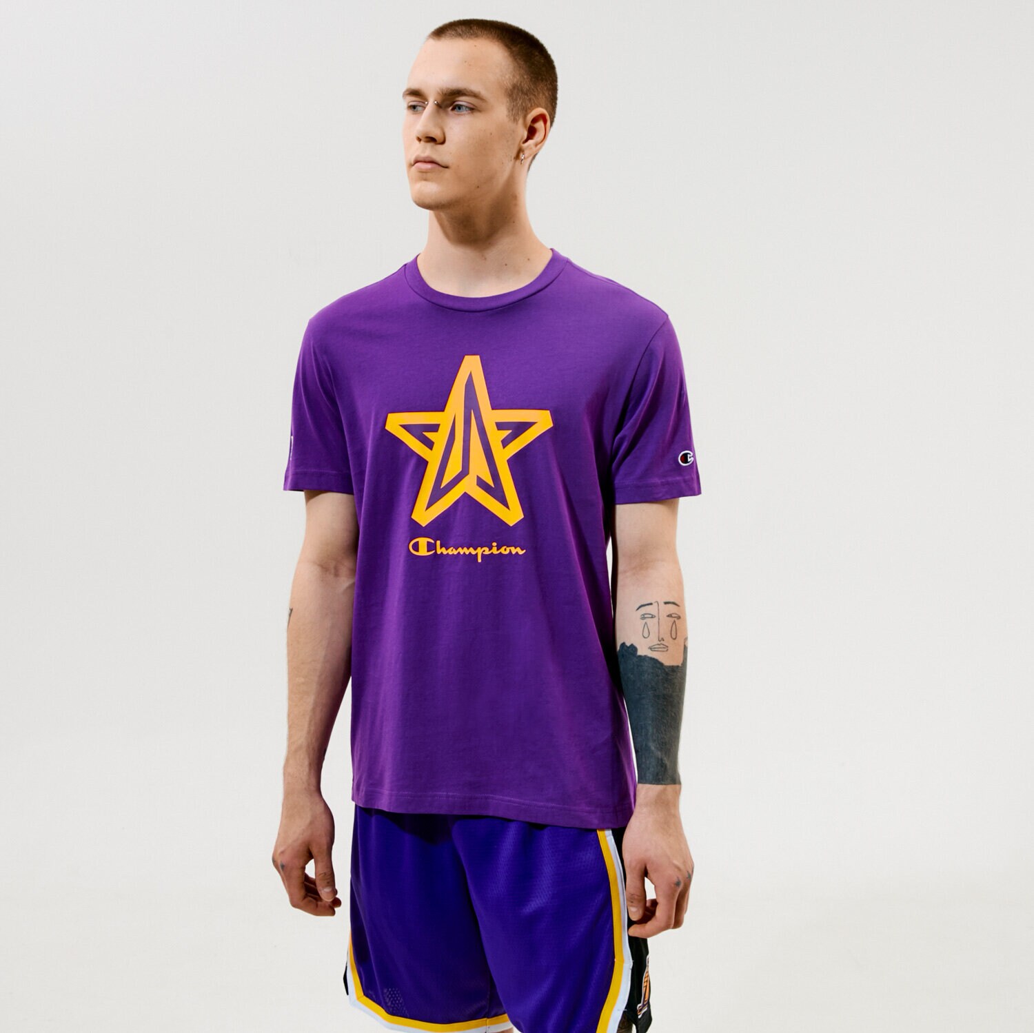 pánské tričko CHAMPION TRIČKO CREWNECK TRIČKO 215004VS009 FIALOVÁ