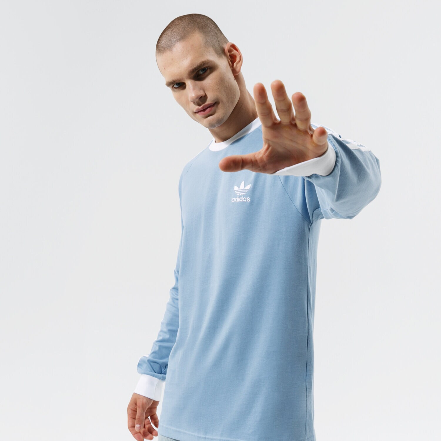 pánské tričko ADIDAS TRIČKO 3-STRIPES LS T H37777 MODRÁ