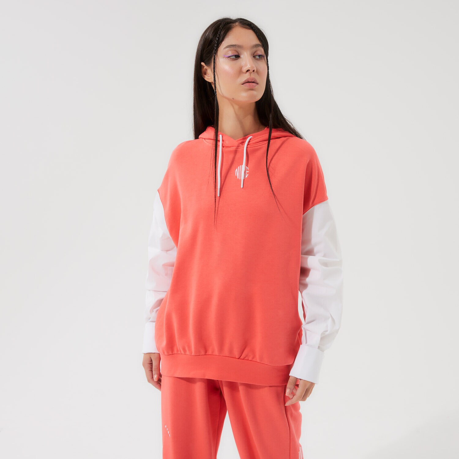 dámská mikina NIKE MIKINA S KAPUCÍ W NSW ICN CLSH FLC GX HOODIE DD5052-814 korálová