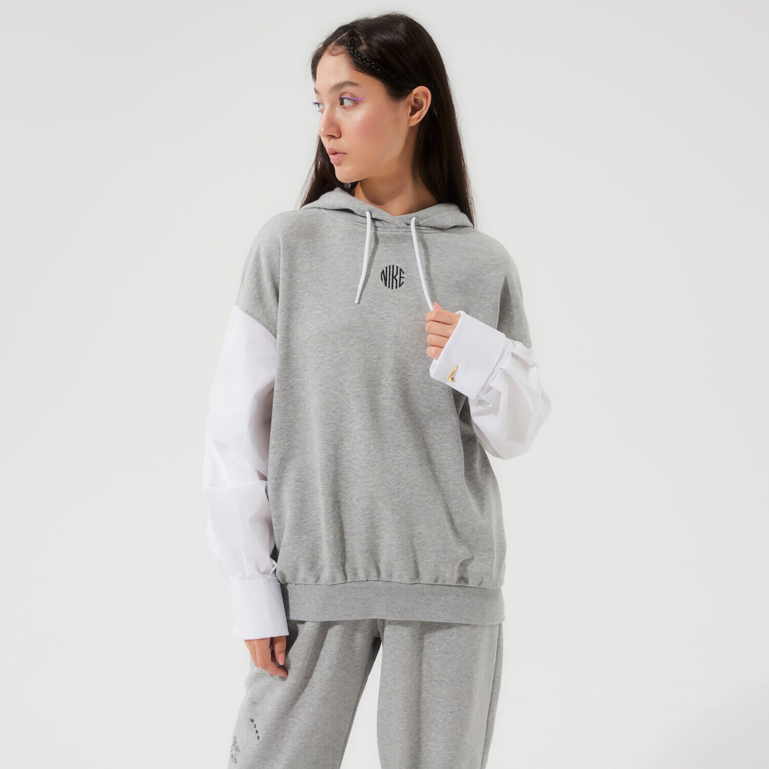 dámská mikina NIKE MIKINA S KAPUCÍ W   NSW ICN CLSH FLC GX HOODIE DD5052-063 ŠEDÁ