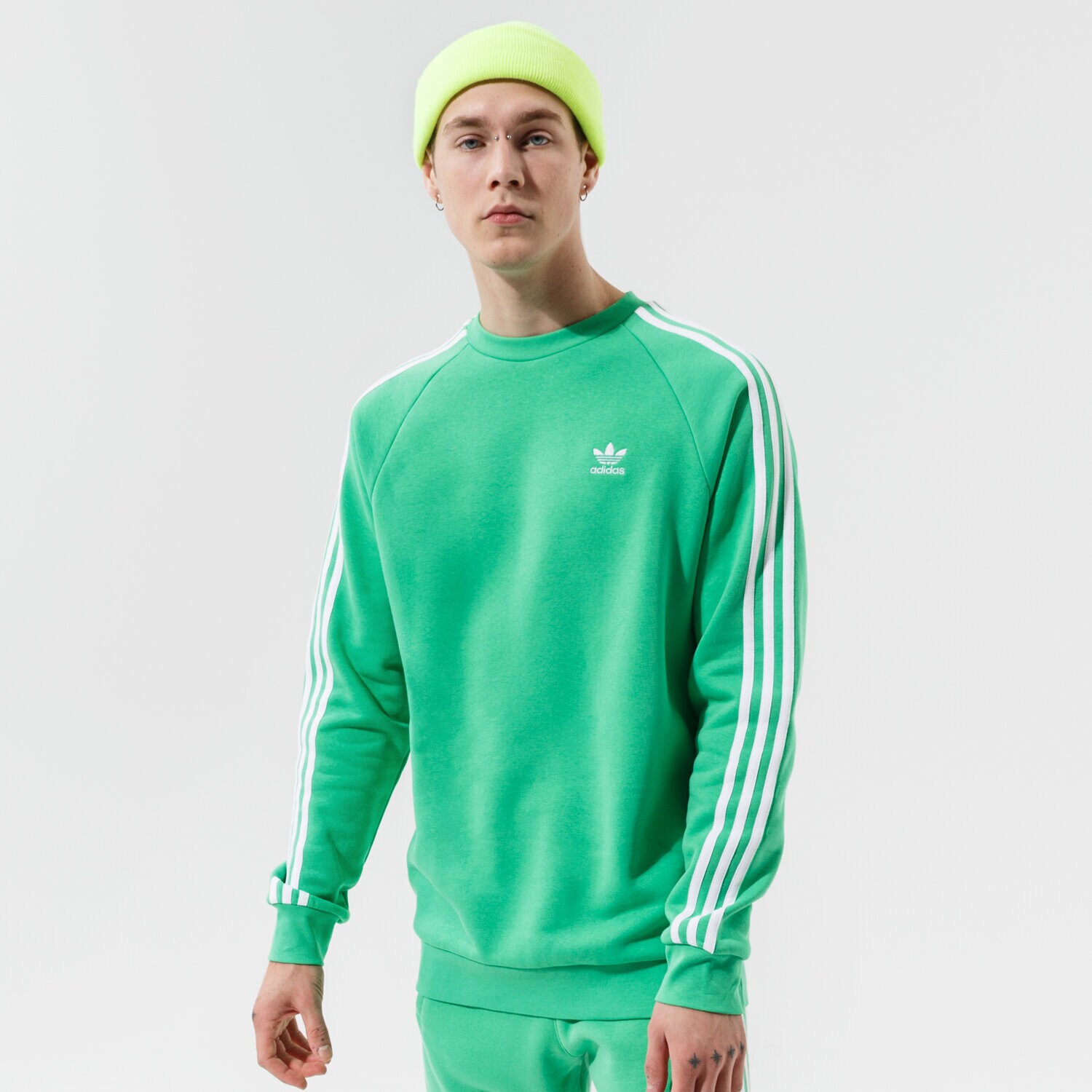 pánská mikina ADIDAS MIKINA 3-STRIPES CREW H06670 ZELENÁ
