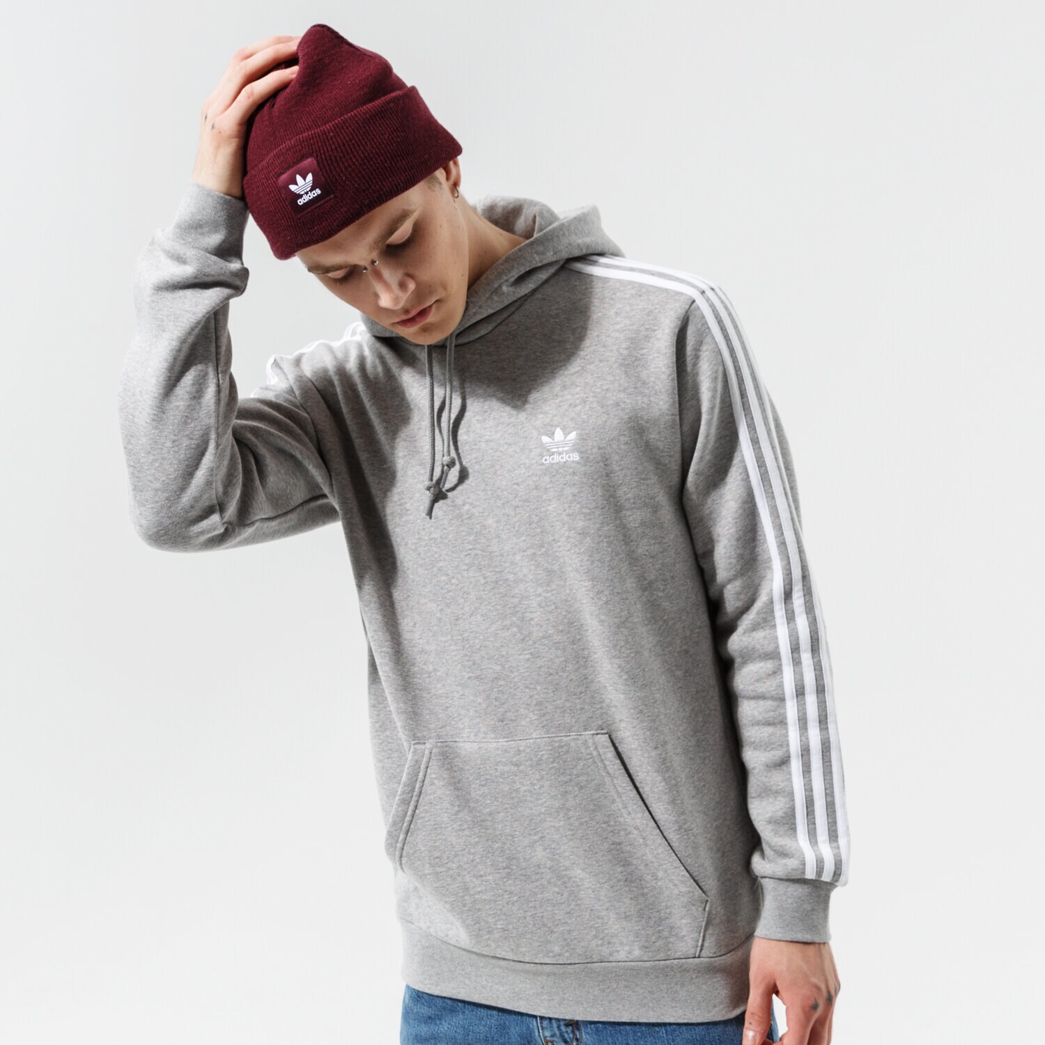 pánská mikina ADIDAS MIKINA S KAPUCÍ 3-STRIPES HOODY H06675 ŠEDÁ