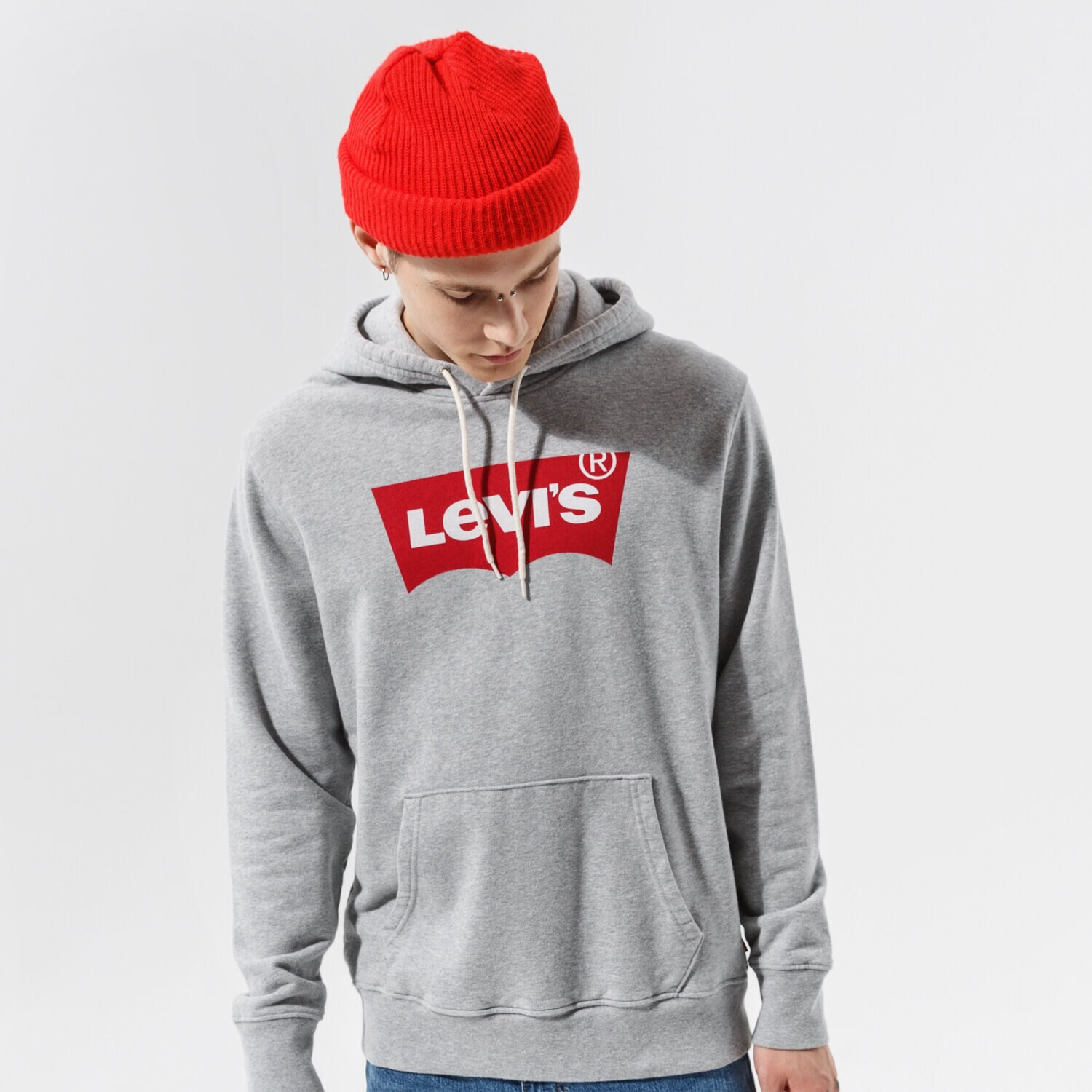 pánská mikina LEVI'S MIKINA S KAPUCÍ T2 STD GRAPHIC HOODIE 384240000 ŠEDÁ