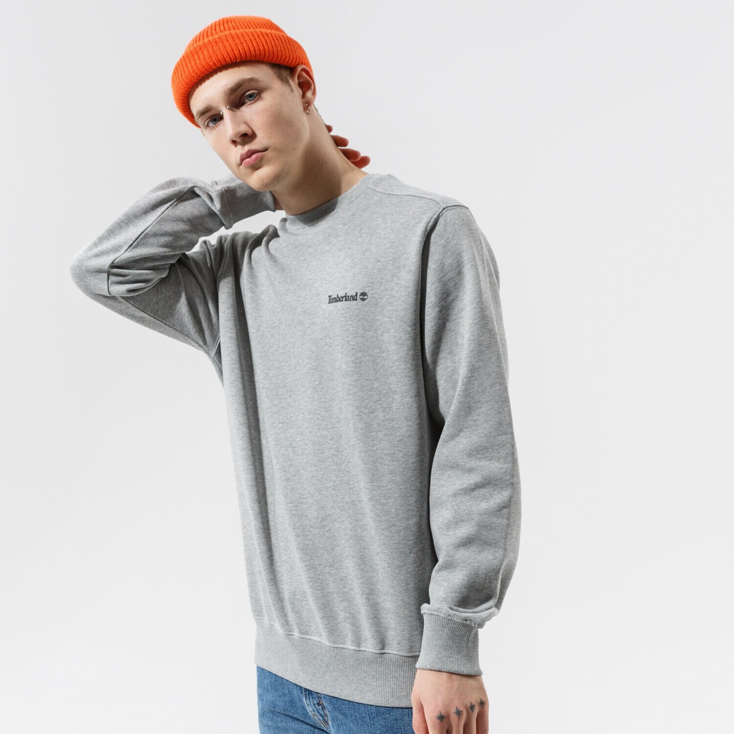 pánská mikina TIMBERLAND MIKINA CHEST LOGO CREW MEDIUM GREY HEATHER TB0A5PDV0521 ŠEDÁ