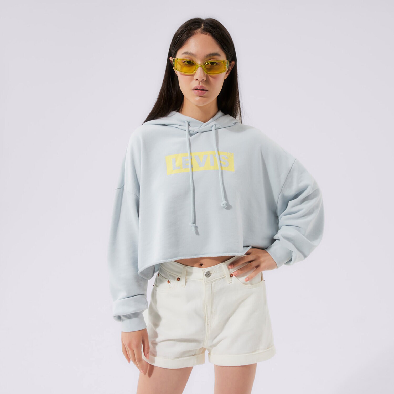 dámská mikina LEVI'S MIKINA S KAPUCÍ GRAPHIC CROP PRISM T3 A0889-0010 MODRÁ