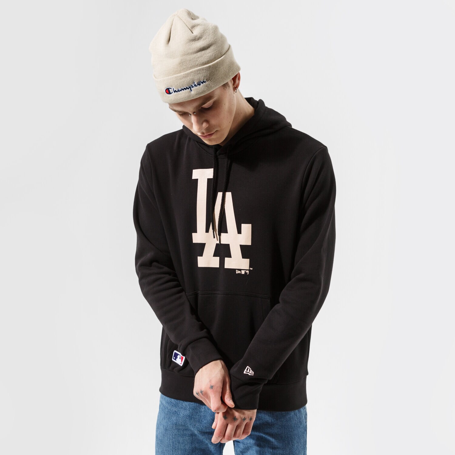 pánská mikina NEW ERA MIKINA S KAPUCÍ MLB SEASNL TEAM LOGO HOODY LOSDOD BL 12827239 ČERNÁ