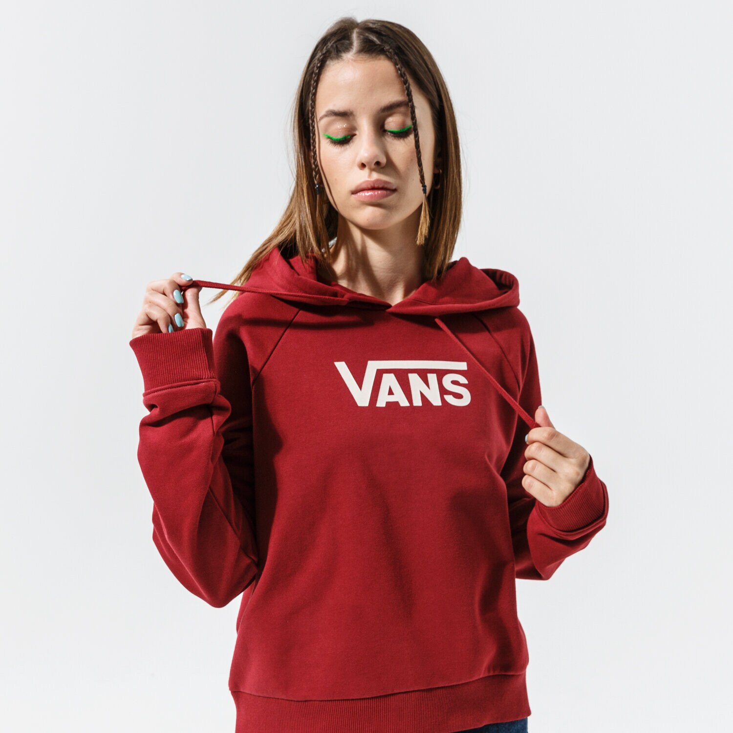 dámská mikina VANS MIKINA S KAPUCÍ FLYING V FT BOXY HOODIE VN0A4BG3ZBS1 BORDOVÁ