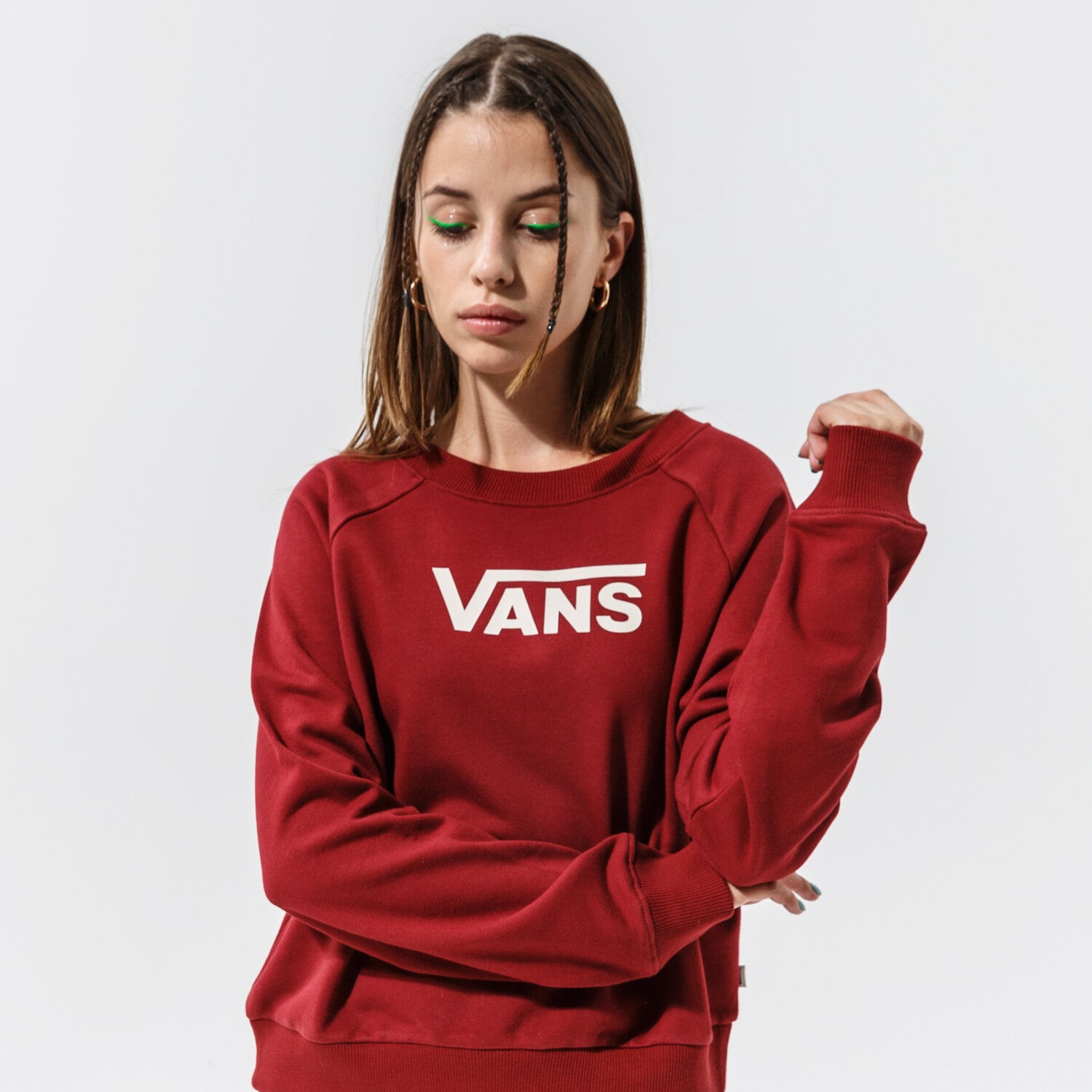 dámská mikina VANS MIKINA FLYING V FT BOXY CREW VN0A47THZBS1 BORDOVÁ