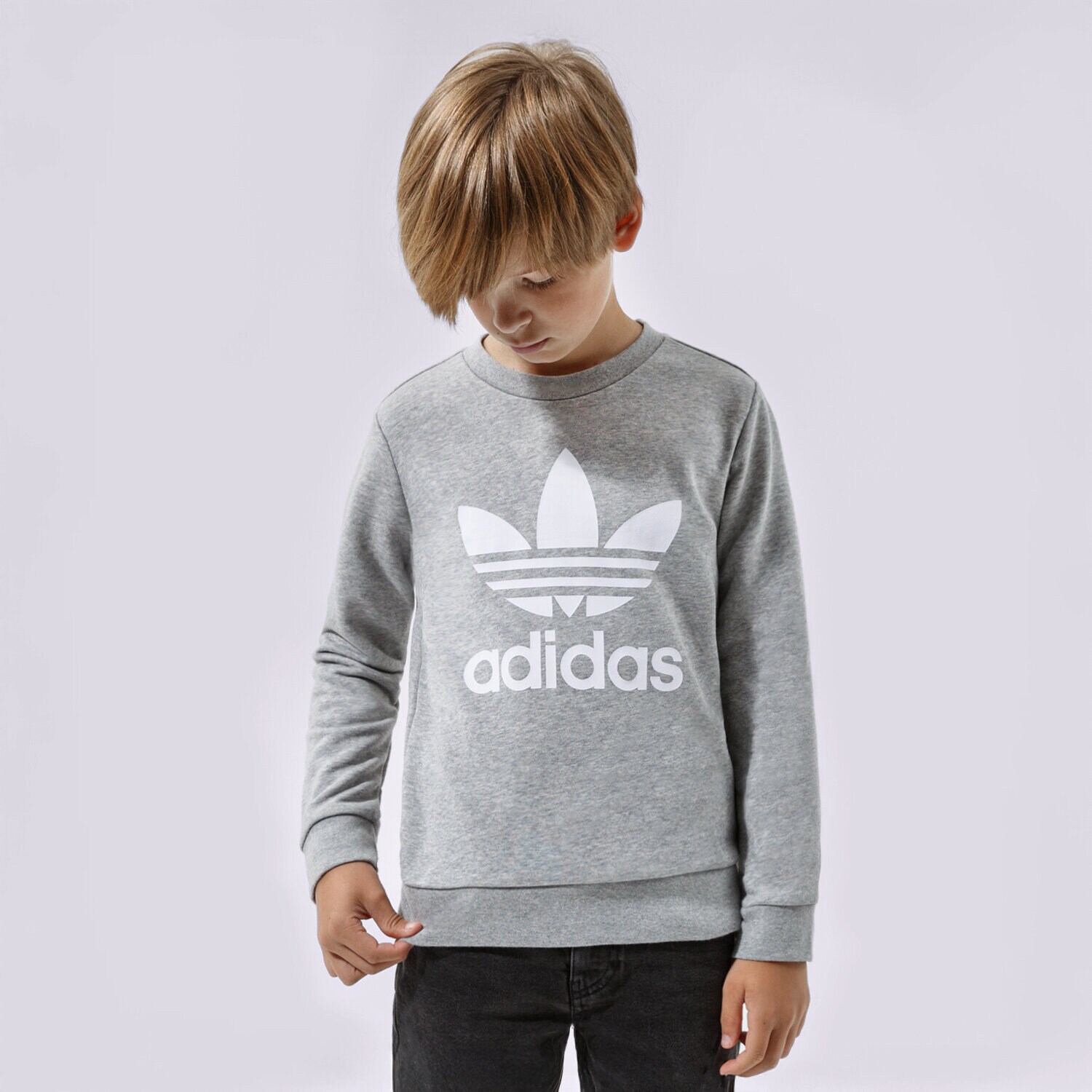 dětská mikina ADIDAS MIKINA TREFOIL CREW BOY GD2709 ŠEDÁ