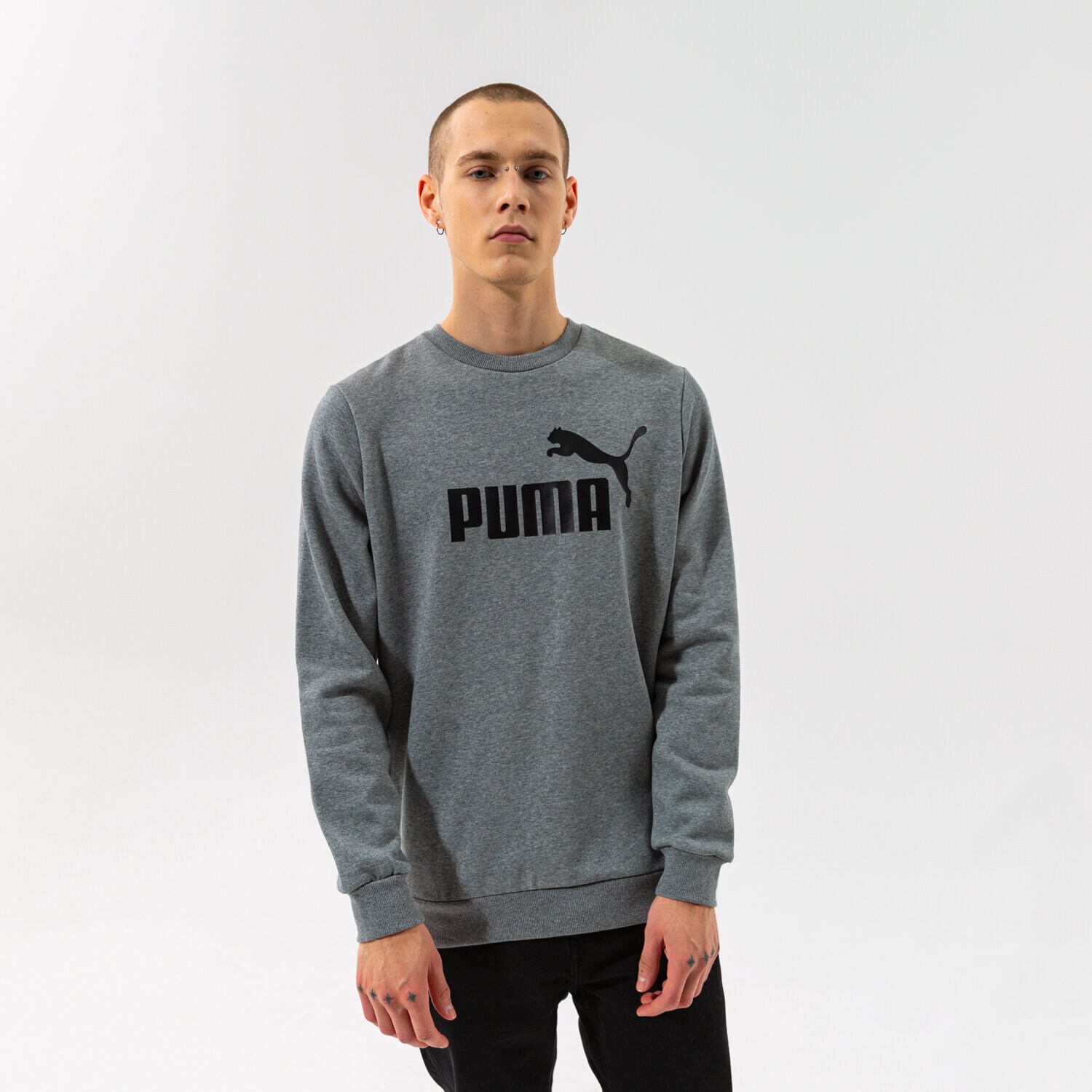 pánská mikina PUMA MIKINA ESS BIG LOGO CREW FL - MEDIUM GRAY HEATHER 58667803 ŠEDÁ