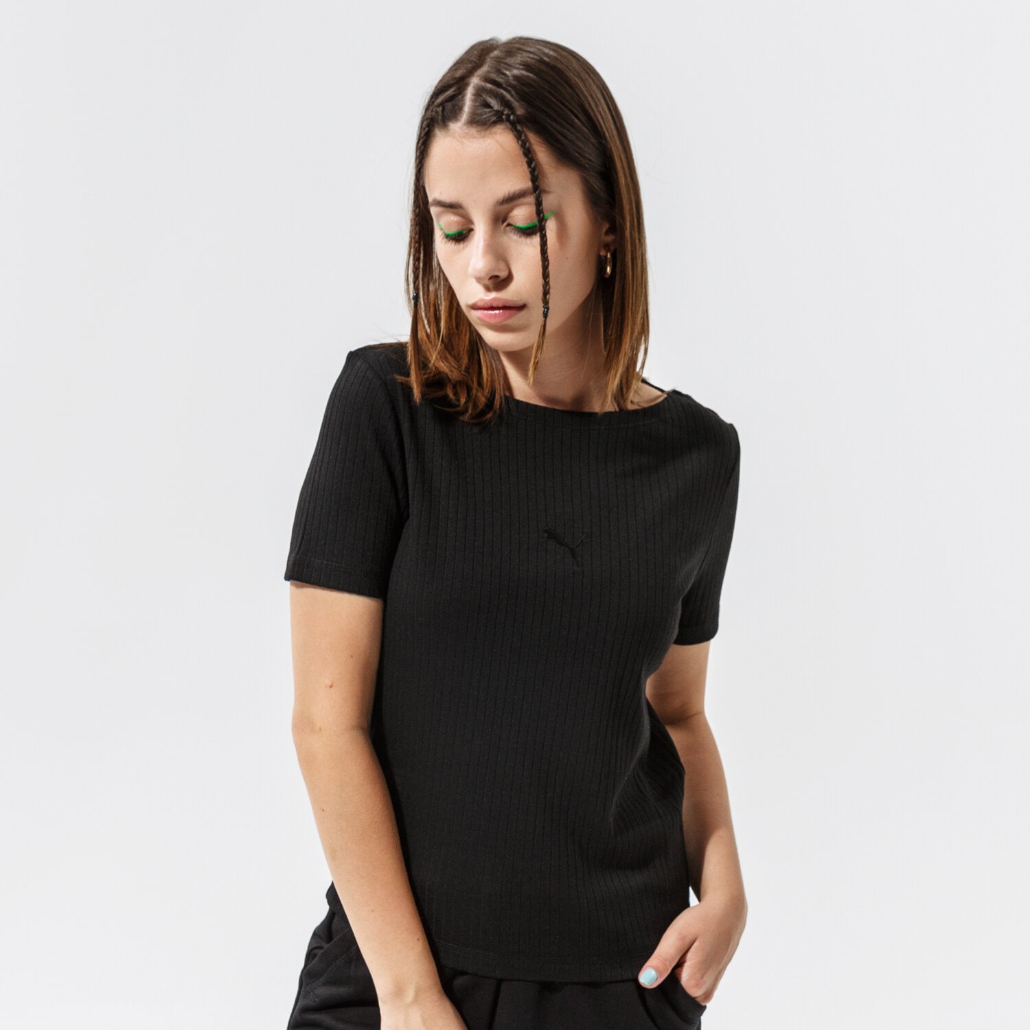 dámské tričko PUMA TRIČKO HER RIBBED SLIM TEE - PUMA BLACK 53191701 ČERNÁ