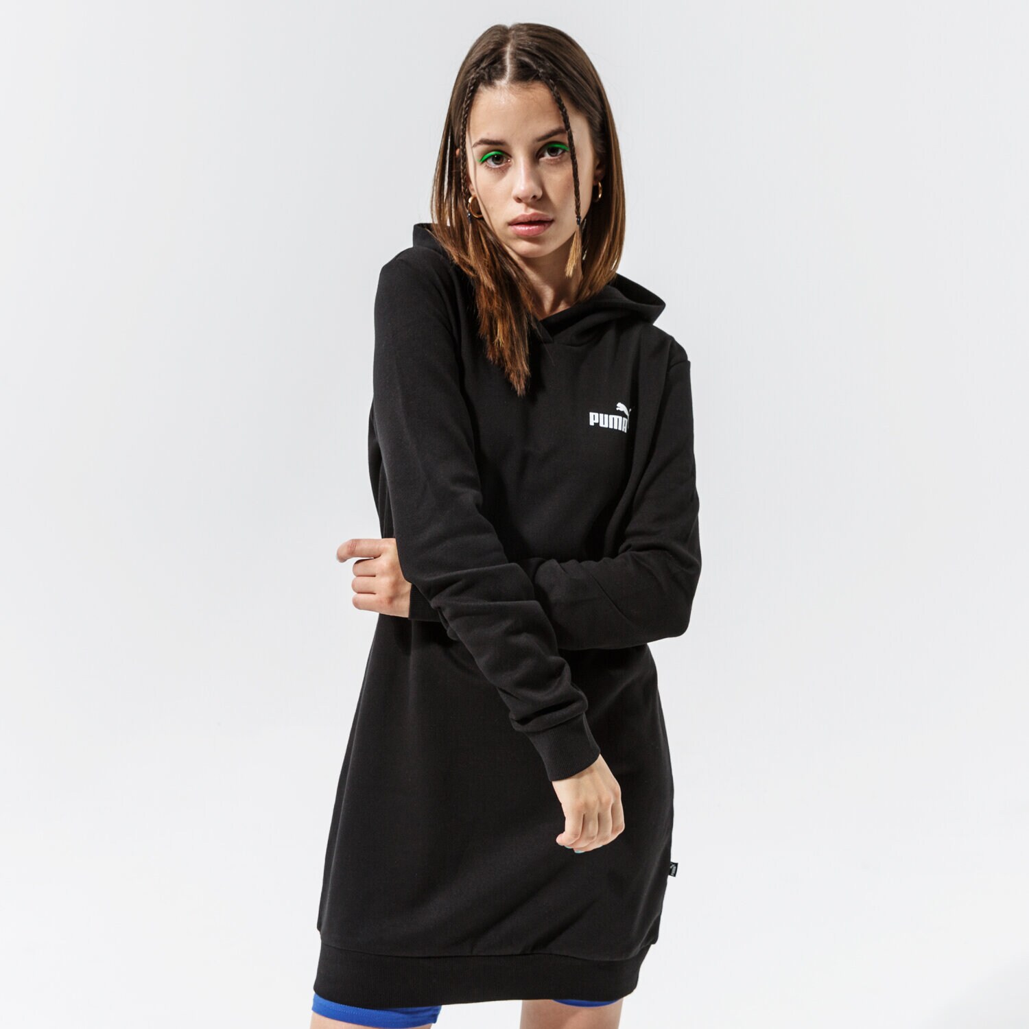 dámské šaty PUMA ŠATY ESS HOODED DRESS FL - PUMA BLACK 58912901 ČERNÁ