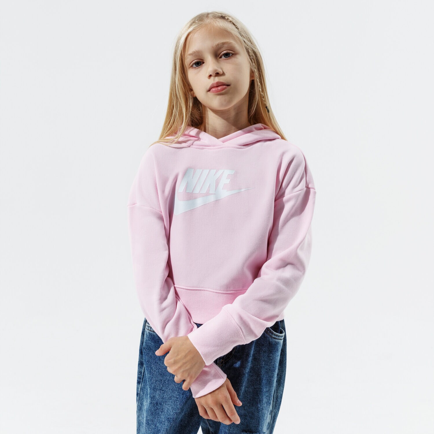 dětská mikina NIKE MIKINA S KAPUCÍ SPORTSWEAR CLUB GIRL DC7210-663 RŮŽOVÁ
