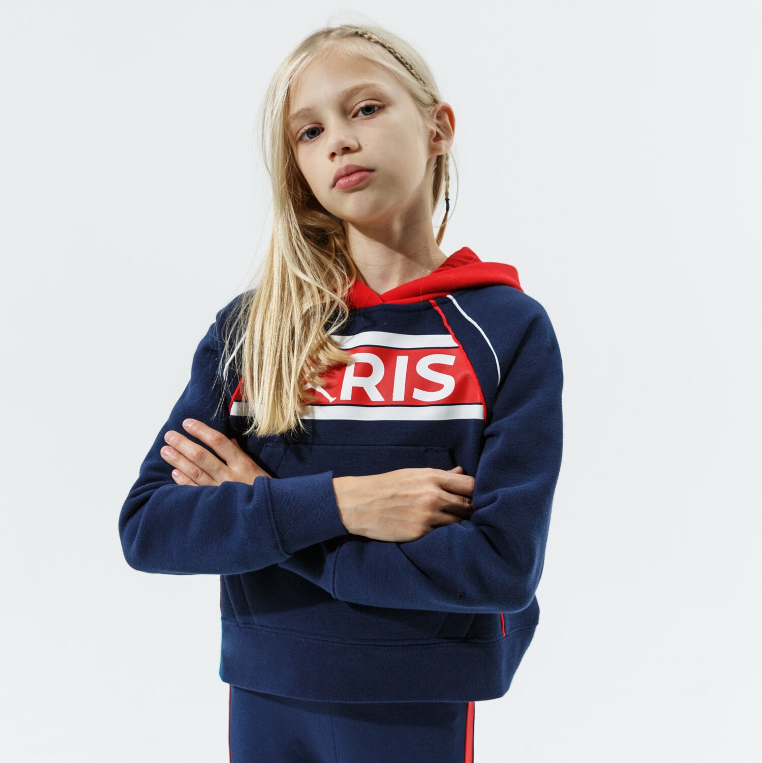 dětská mikina JORDAN MIKINA S KAPUCÍ PARIS SAINT-GERMAIN PO GIRL 45A727-U90 TMAVOMODRÁ