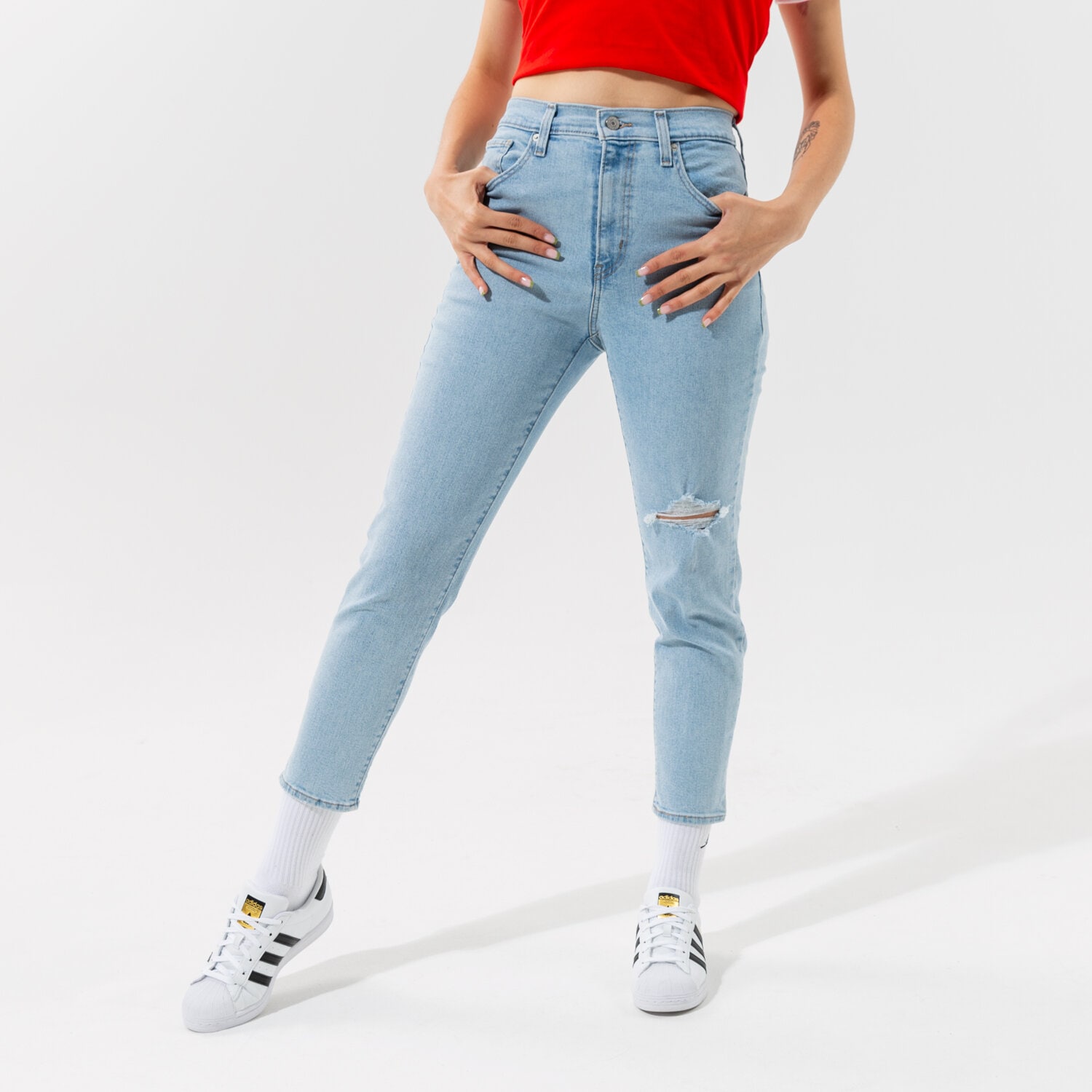 dámské kalhoty LEVI'S KALHOTY  HIGH WAISTED MOM JEAN 26986-0007 MODRÁ