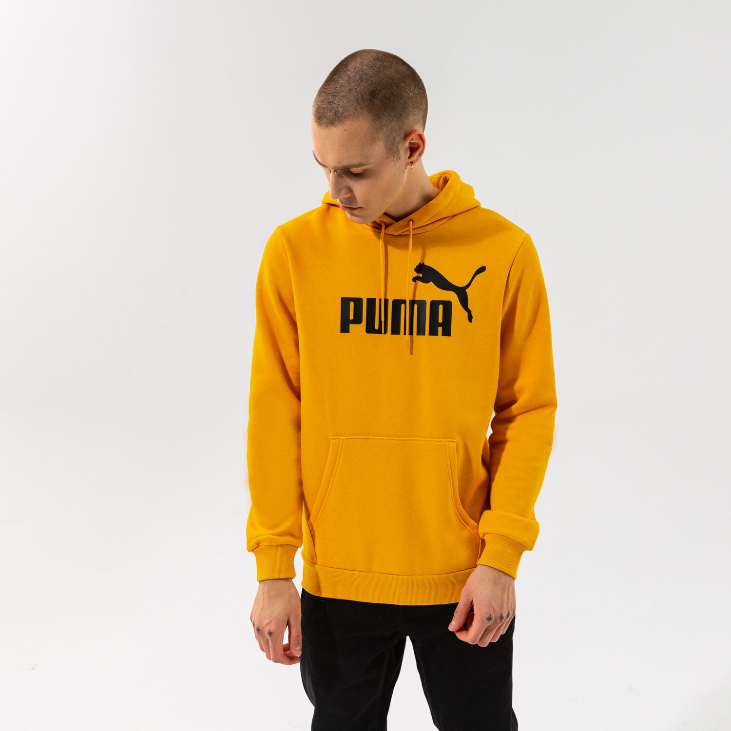 pánská mikina PUMA MIKINA S KAPUCÍ ESS HEATHER HOODIE FL - MINERAL YELLOW 58673937 ŽLUTÁ