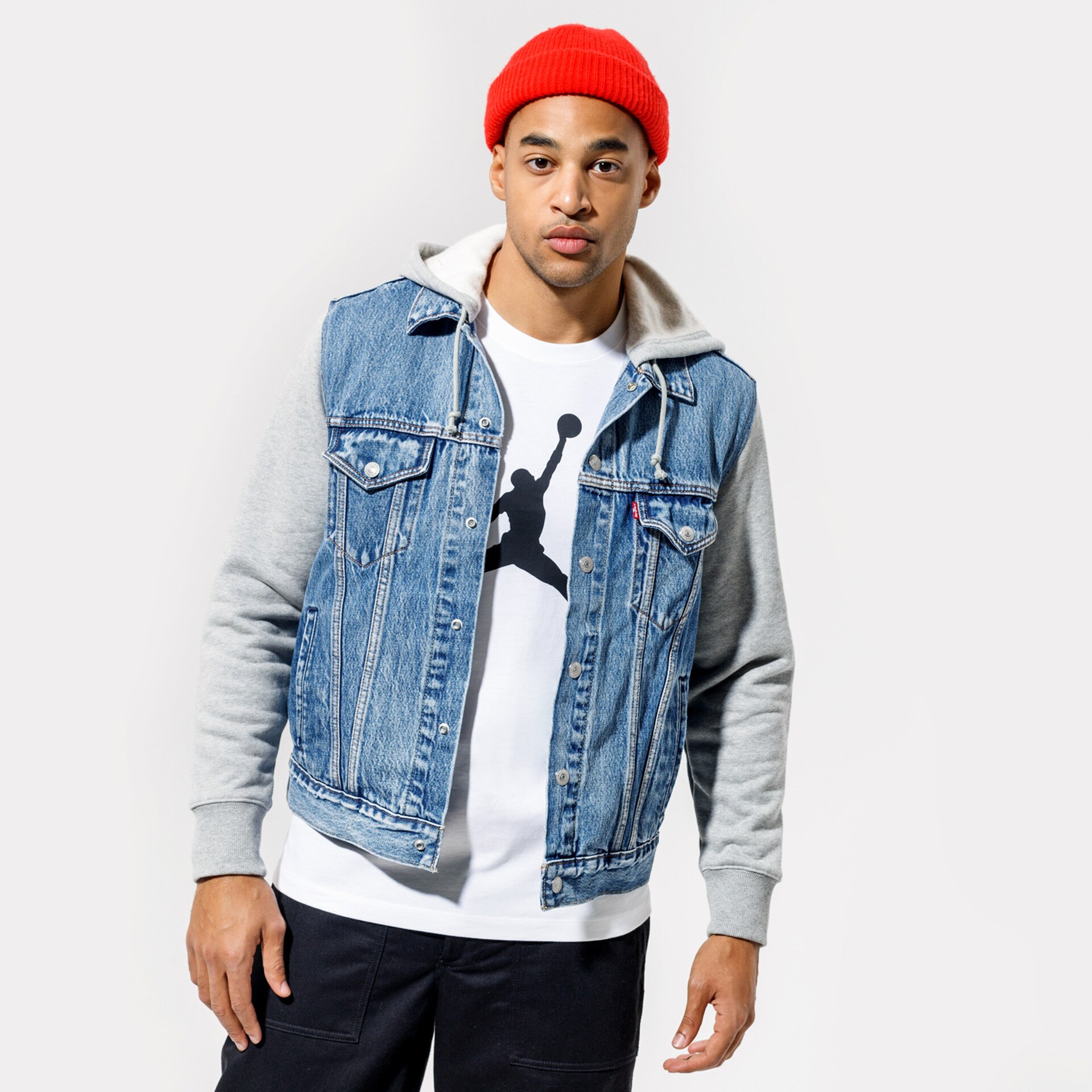 Přechodná bunda pánská (podzimní, jarní) LEVI'S BUNDA HYBRID HOODIE V TRUCKER A06320000 MODRÁ