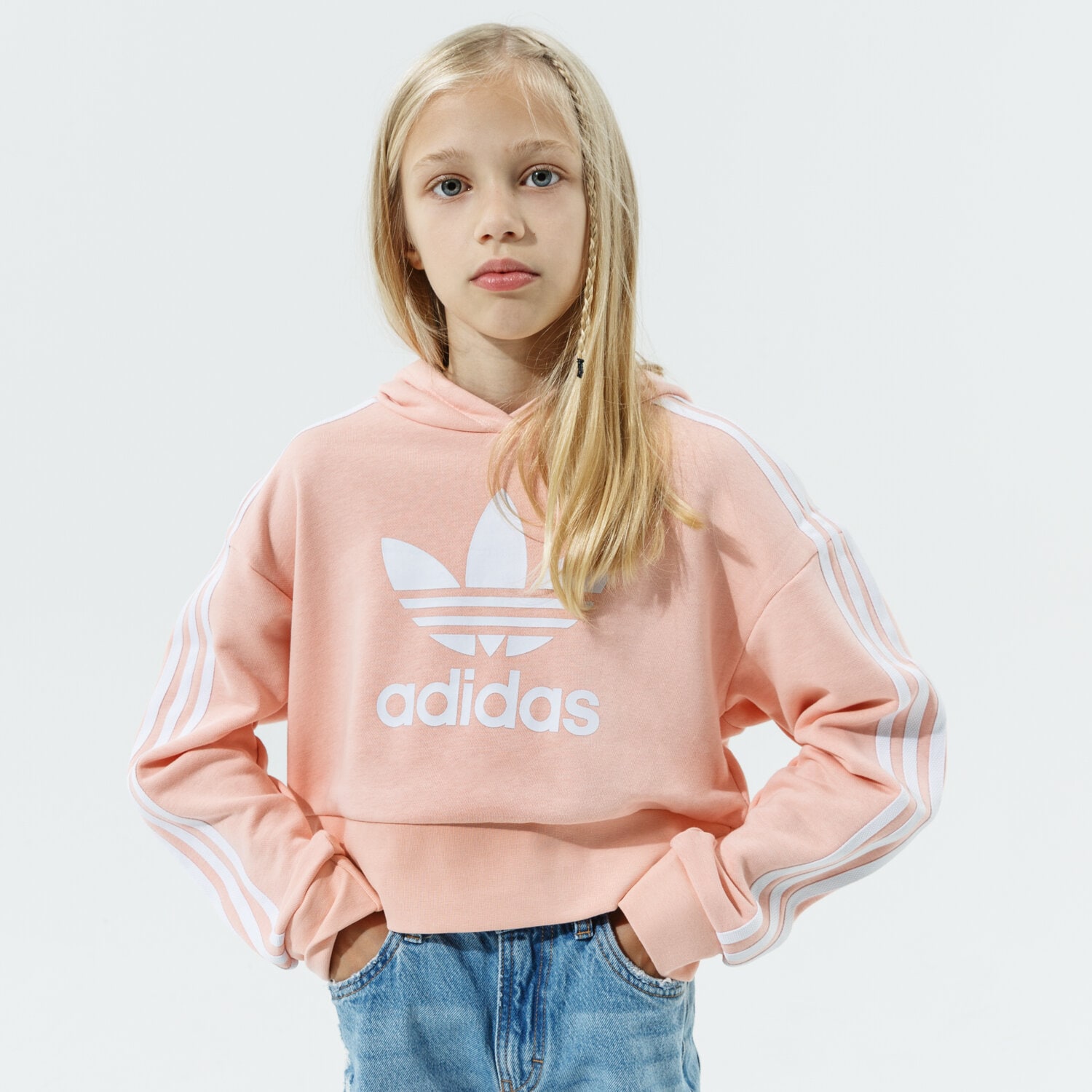dětská mikina ADIDAS MIKINA S KAPUCÍ CROPPED HOODIE GIRL H32339 RŮŽOVÁ