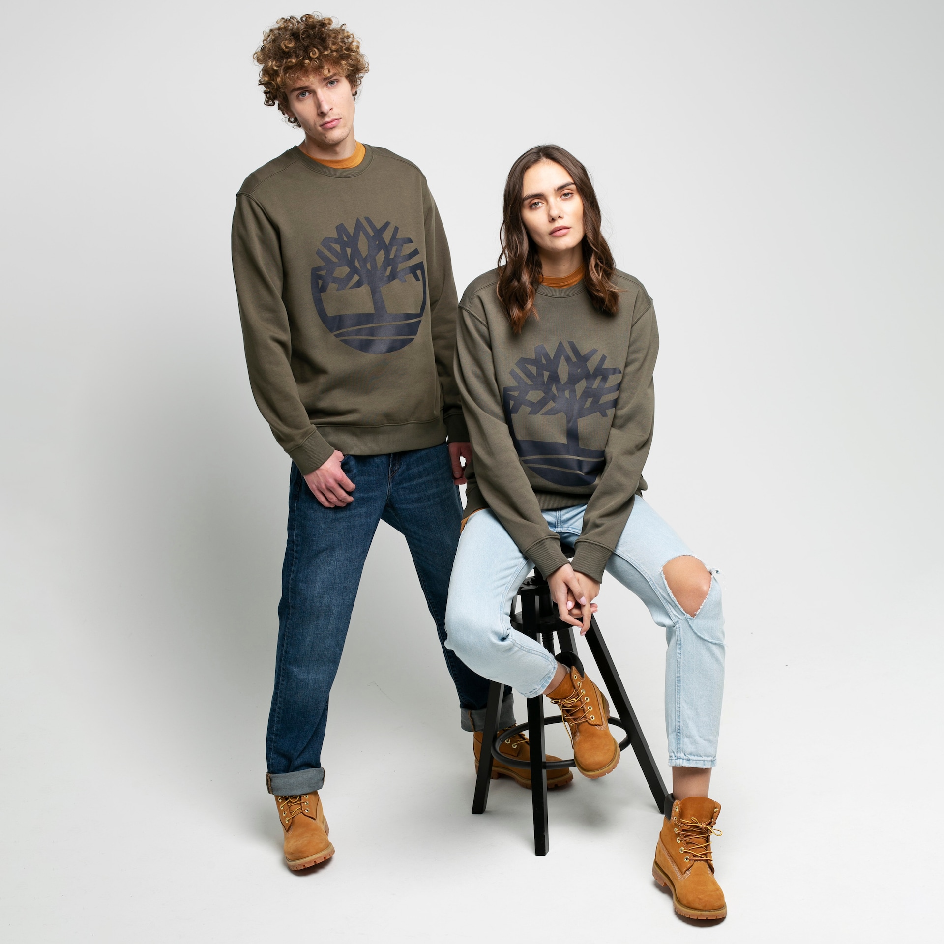 pánská mikina TIMBERLAND MIKINA YC CORE TREE LOGO CREW NECK SWEATSHIRT TB0A2BJ8Z281 KHAKI