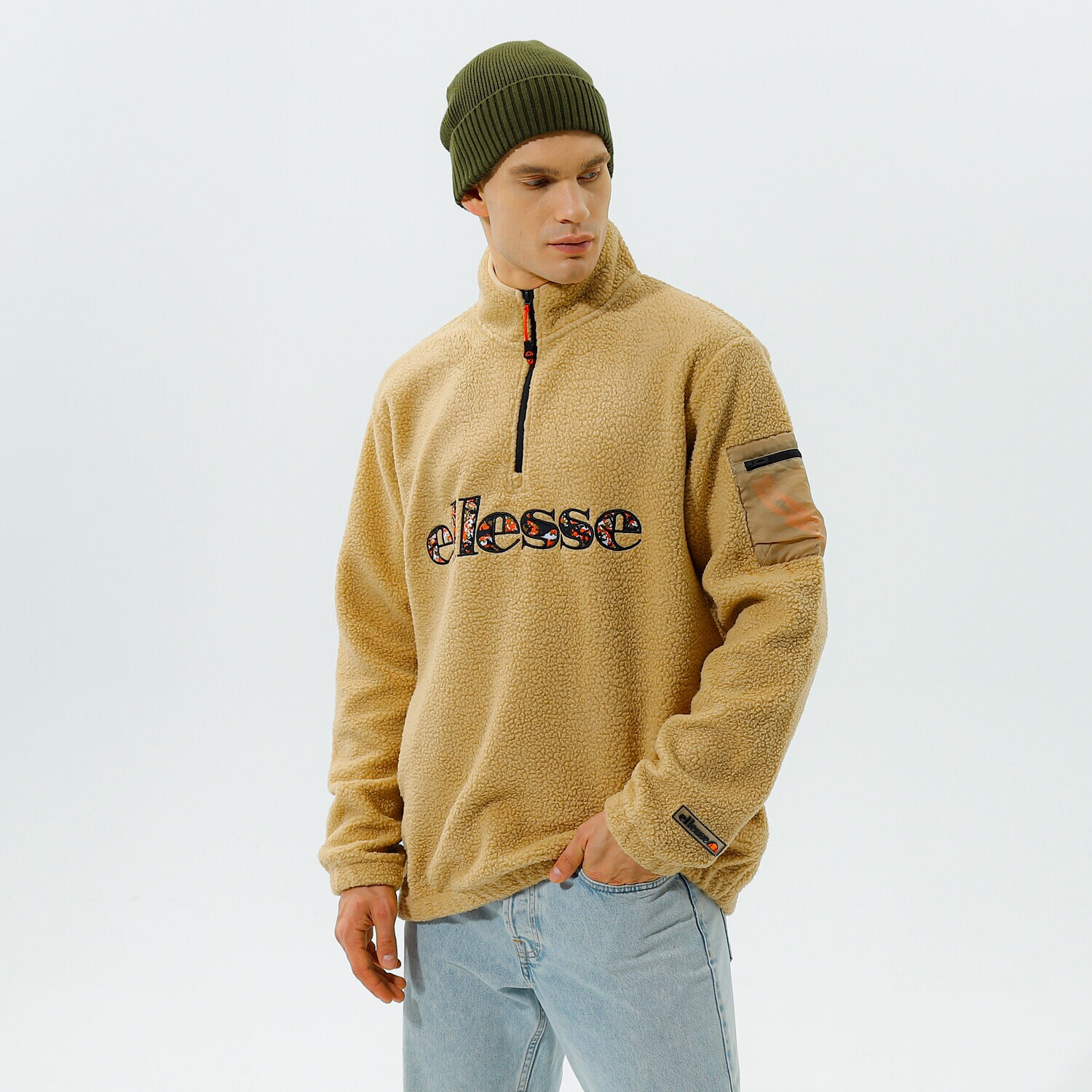 pánská mikina ELLESSE FLEECE MIKINA TRAVESTIMENTO   1/2 ZIP TOP BEIGE SHK12447214 BÉŽOVÁ