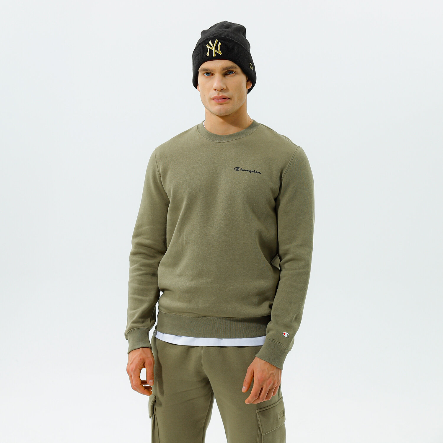 pánská mikina CHAMPION MIKINA CREWNECK SWEATSHIRT 214750GS044 KHAKI